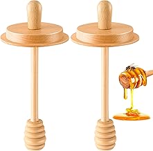 2pcs Wooden Honey Dippers, Honey Spoon Wooden Stick for Regular Mouth Mason Jars, Wood Spoon and Lid for Regular Mouth 16 oz Mason, Ball Jars (Only Dippers Lid)