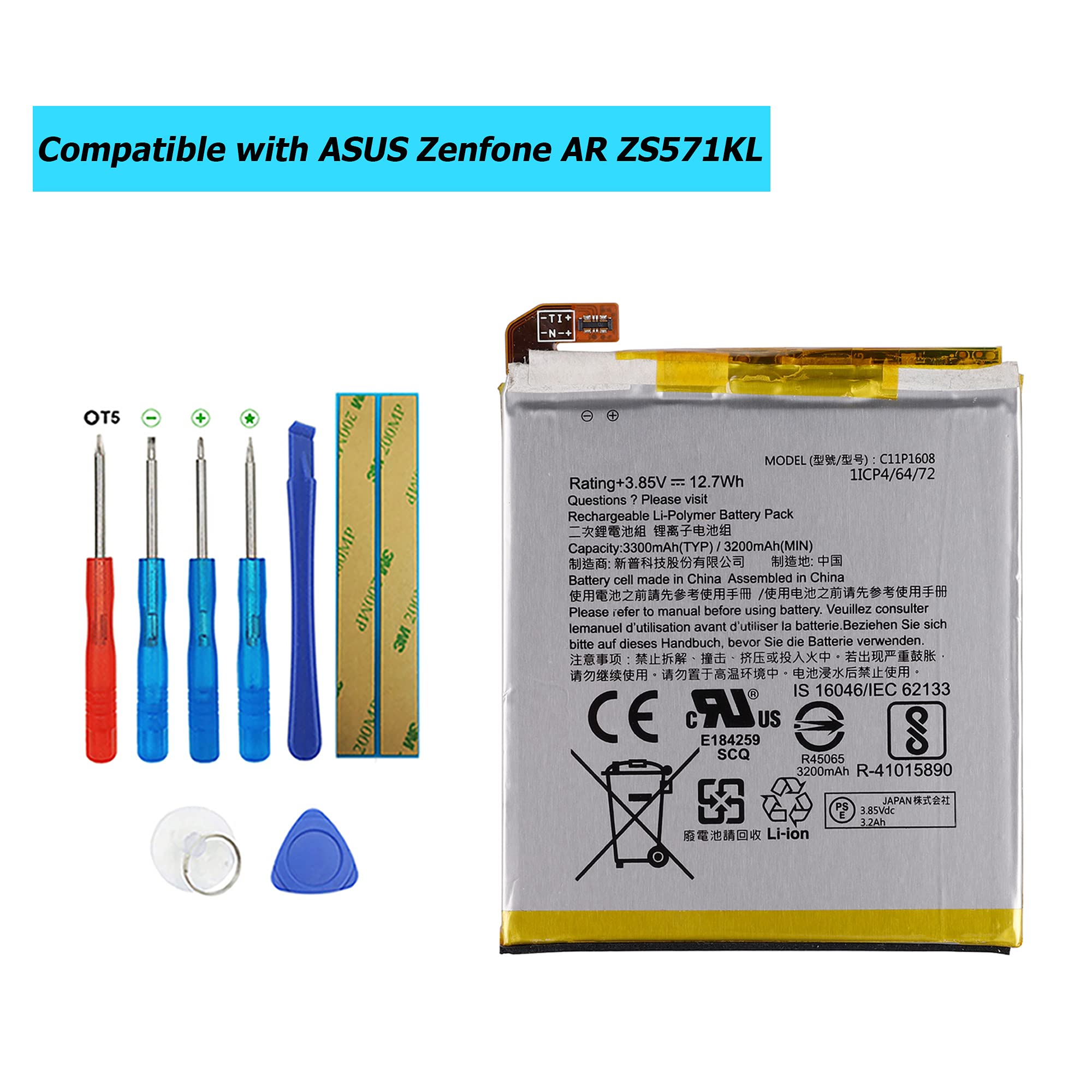 Amazon.com: Vvsialeek C11P1608 Replacement Battery Compatible with