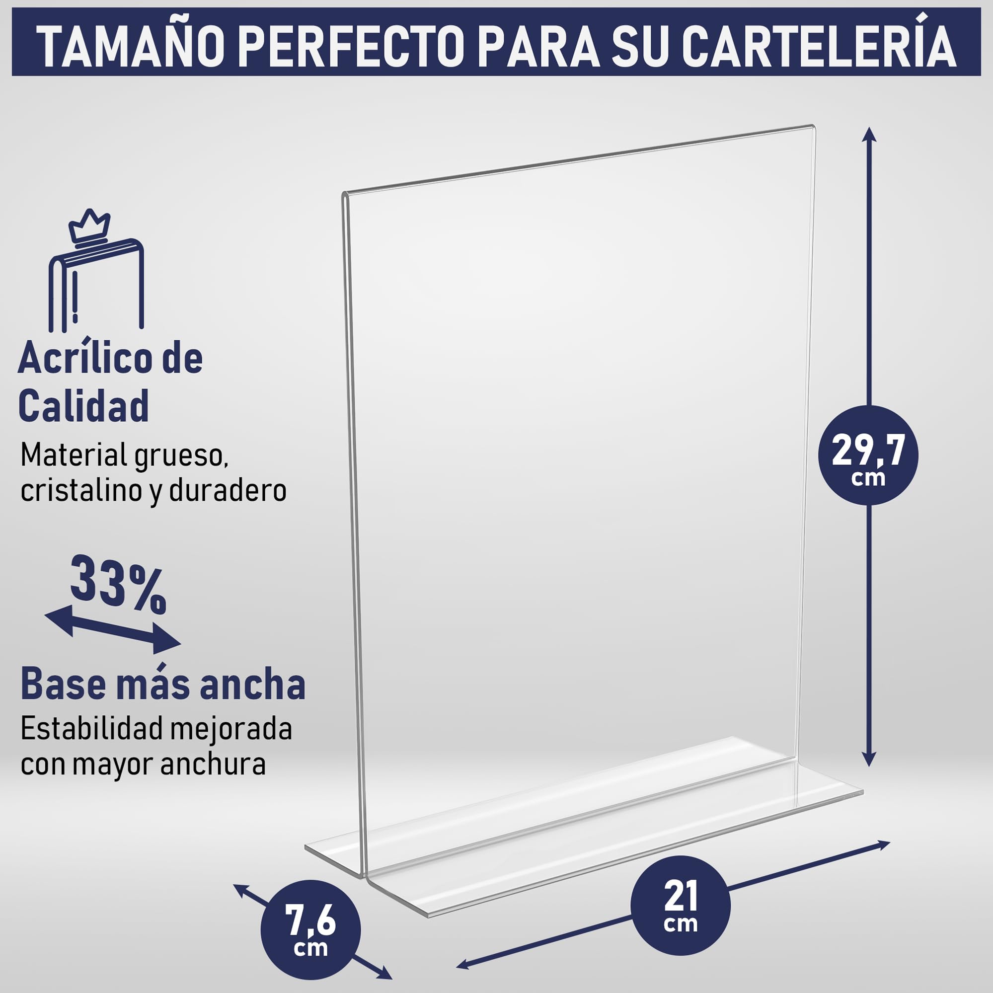Soporte de letrero acrílico A4 – 6 Unidades, Soporte de exhibición de acrílico en forma de T, doble cara, marco de anuncios de menú estilo retrato para promociones, marcos de fotos, aula