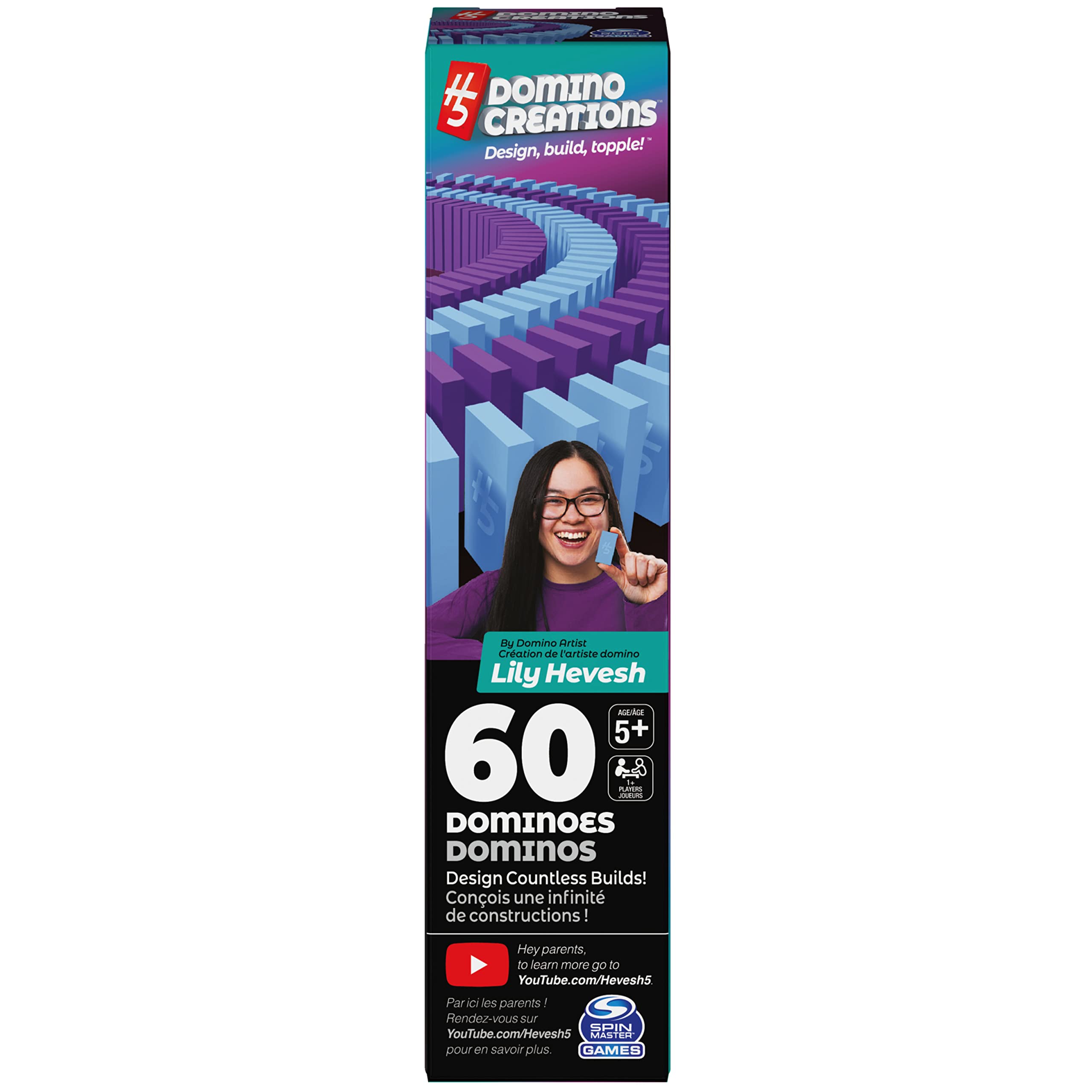Spin Master Games H5 Domino Creations, 60-teiliges blau/lila Set von Domino Artist Youtuber Lily Hevesh klassisches Familienspiel, für Erwachsene und Kinder ab 5 Jahren