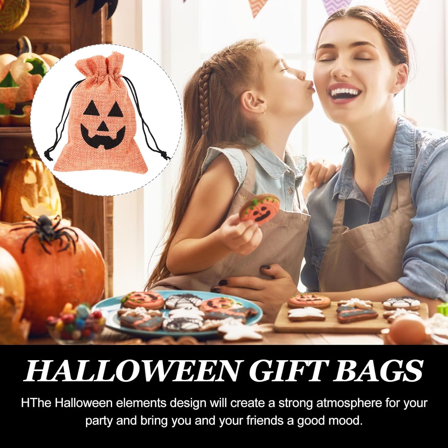 SHINEOFI 50pcs Halloween Drawstring Pouch Pumpkin Candy Treat Bags 10x14cm Burlap Storage Sack for Halloween Party Goodies and Trick Or Treat Packaging