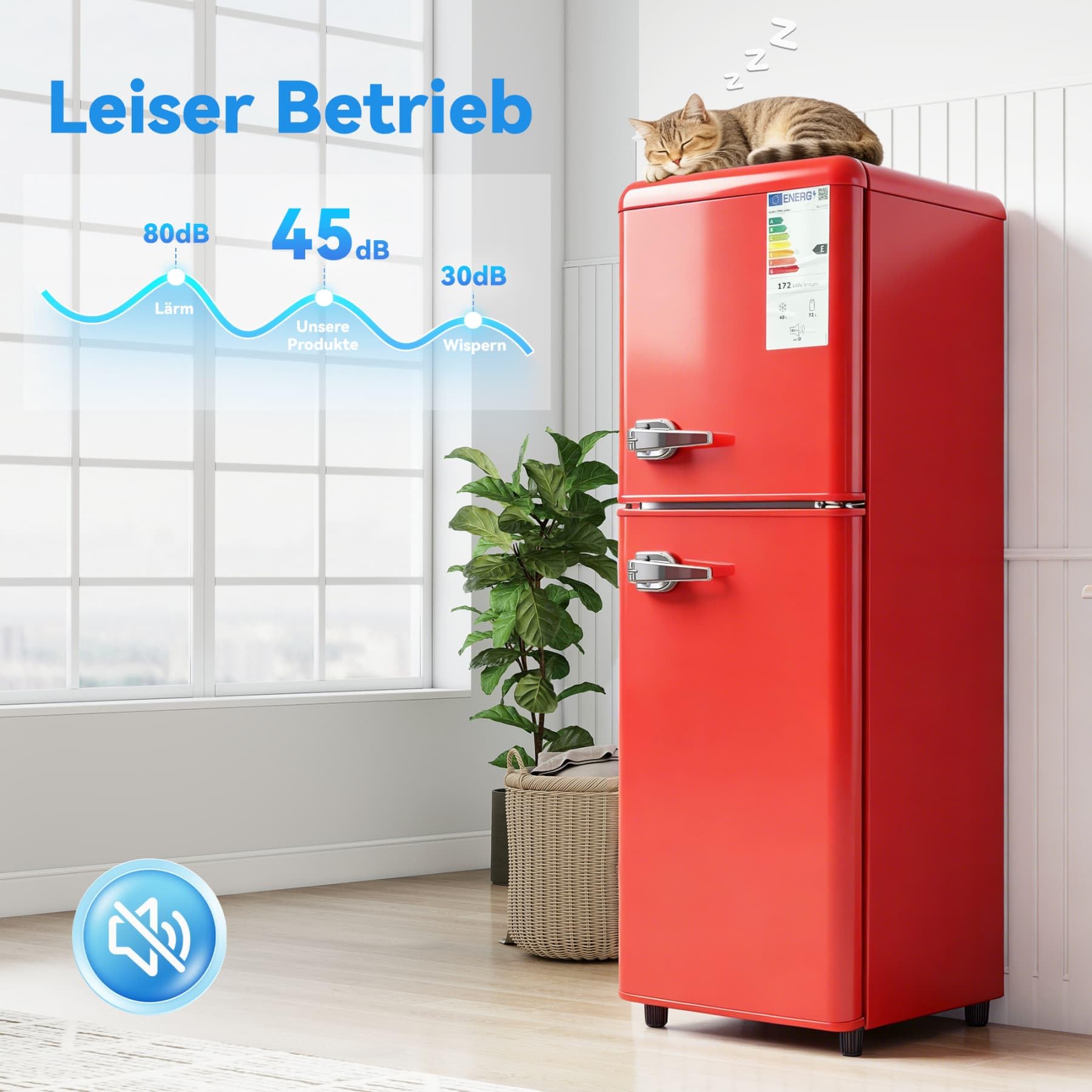 YEHTOKHOME - Refrigerador de 2 puertas, nevera pequeña, 7 niveles de ajuste de temperatura, iluminación LED, estantes ajustables, clase energética E, para cocina, salón y oficina (rojo, 112 L)