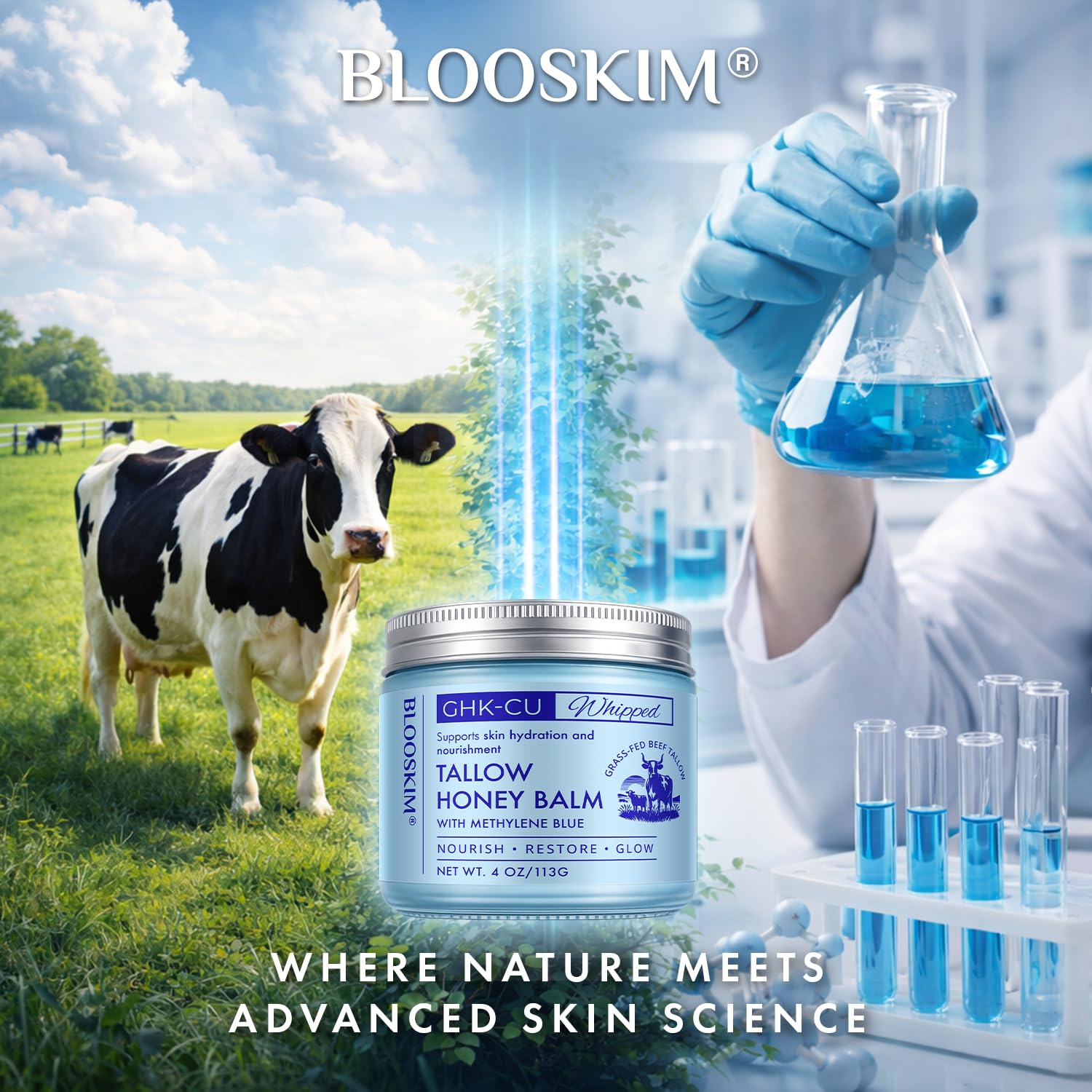 Copper Peptide GHK-Cu Beef Tallow: Grass-Fed Blue Balm for Mature Skin - Face and Body Moisturizer with Methylene Blue, Manuka Honey & Vitamin E – Natural Skincare for Dry & Sensitive Skin – 2PCS