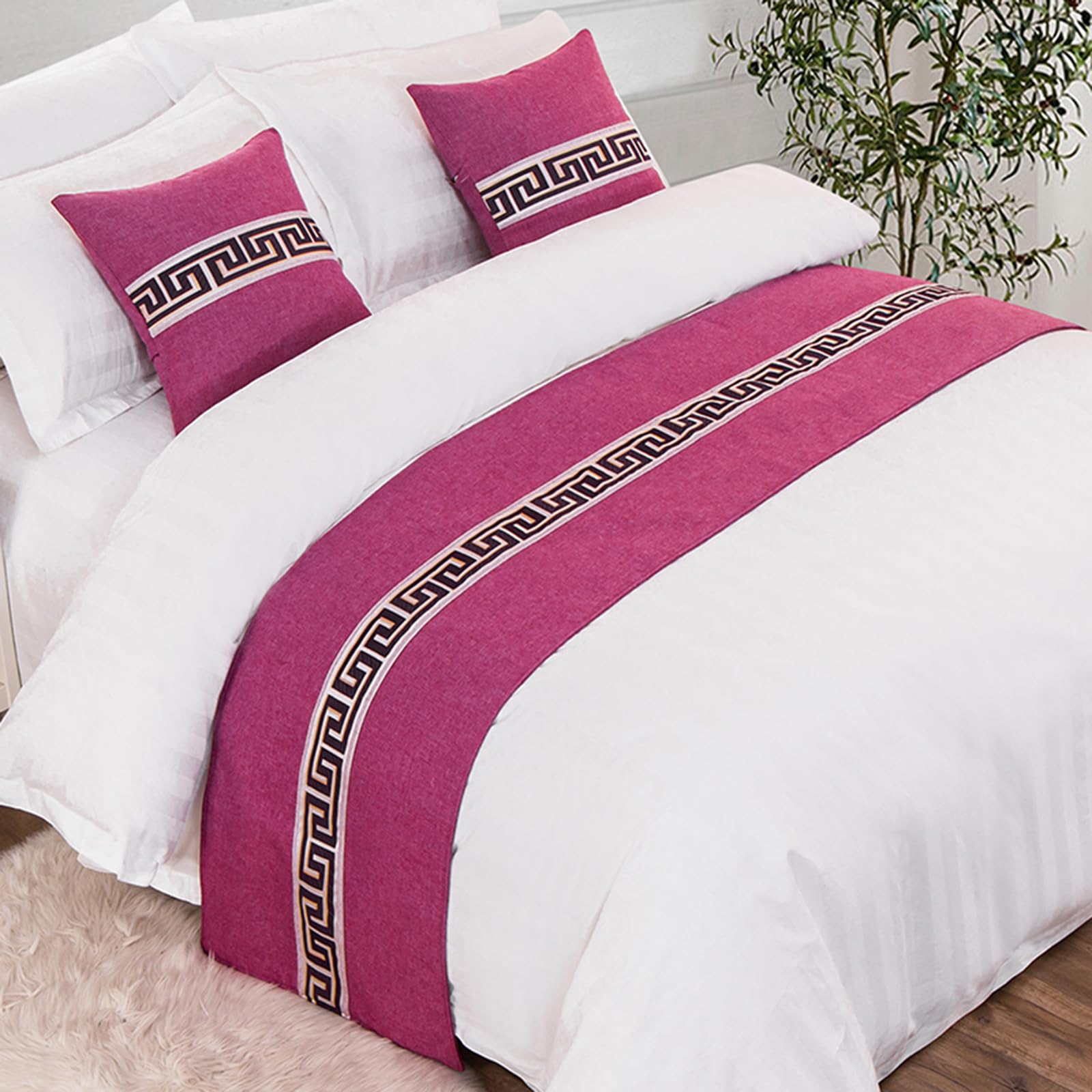 QRGMKL Graphic Print Bed Runners King Size, Luxury Bed Scarf Double Bedspread for Bedroom Hotel Home Decoration-Rose||260X50cm for 2m Bed