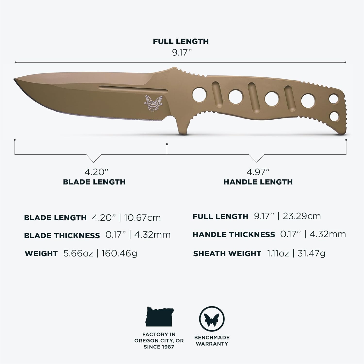 Benchmade - Fixed Adamas Tactical Knife, Drop-Point Blade with Flat Earth Paracord Handle (375FE-1)