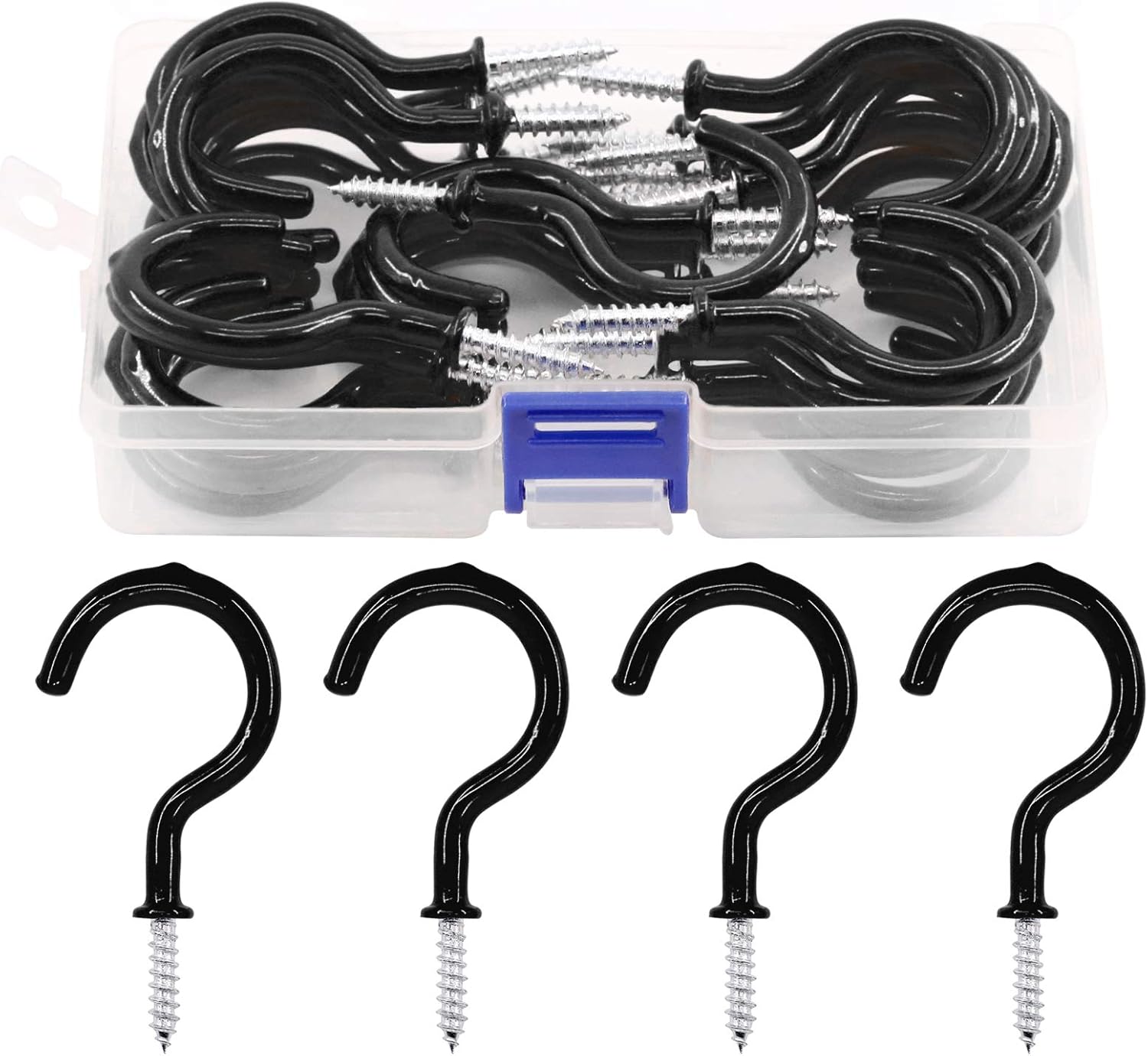 Swpeet 30Pcs Black 2 Inch Cup Hooks, Vinyl Coated Ceiling Cup Hooks