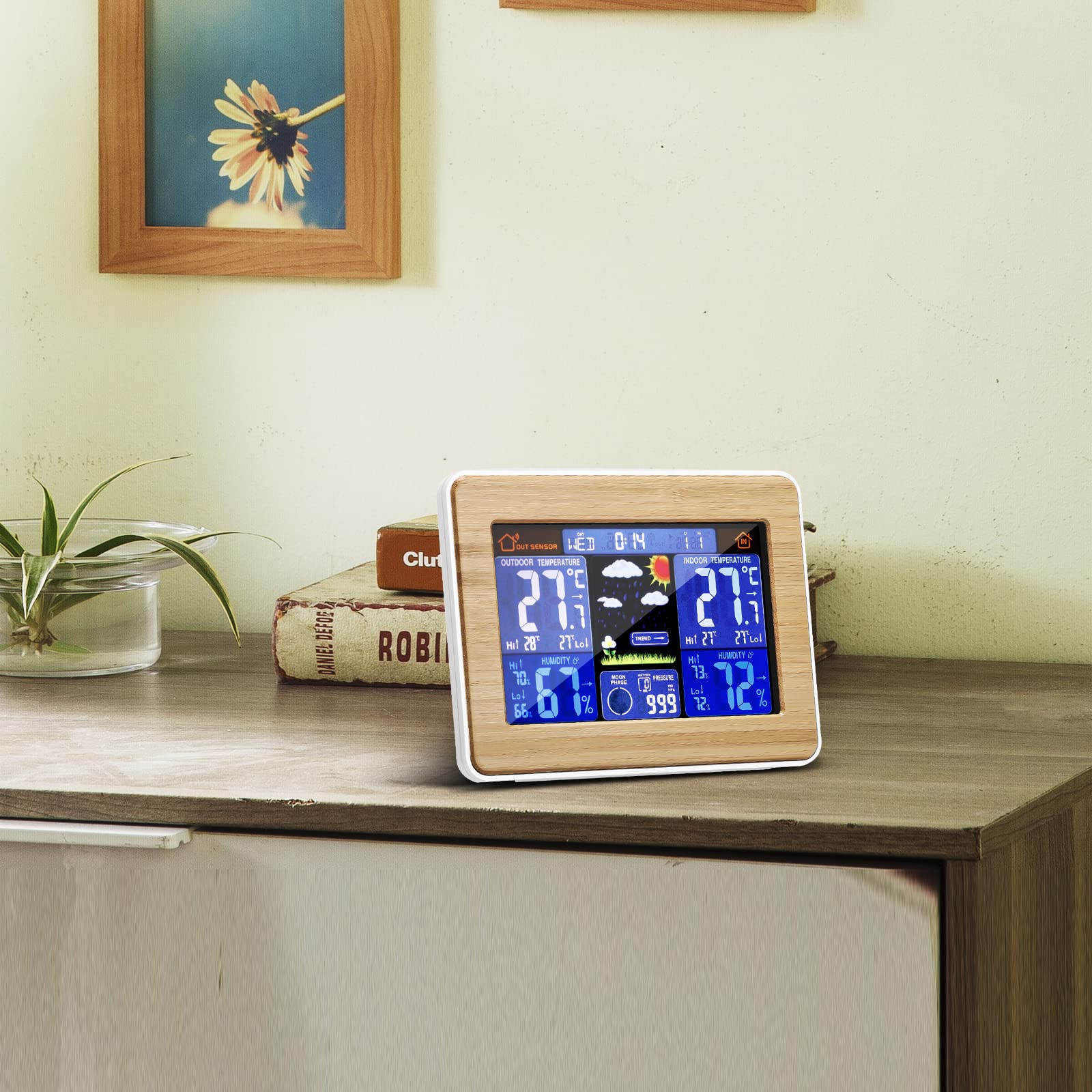 Stazione meteo senza fili, stazione meteo per interni esterni senza fili, termometro interno con sensore LED schermo retroilluminato orologio digitale allarme visualizzazione ora data giorno