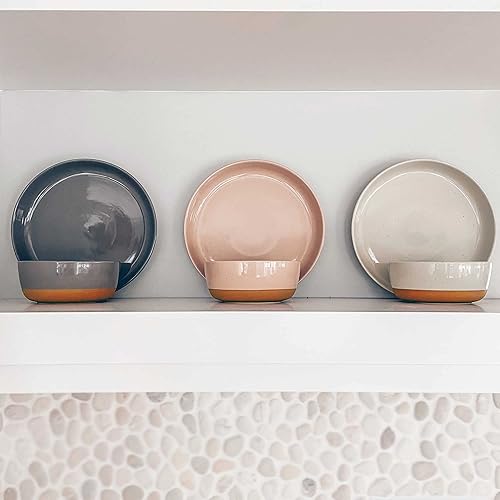 Miniatura 8 de MORA Ceramic Flat Pasta Bowl Set of 4-35oz, Microwave Safe Plate with High Edge - Modern Porcelain Dinnerware for Kitchen and Eating, Large Wide