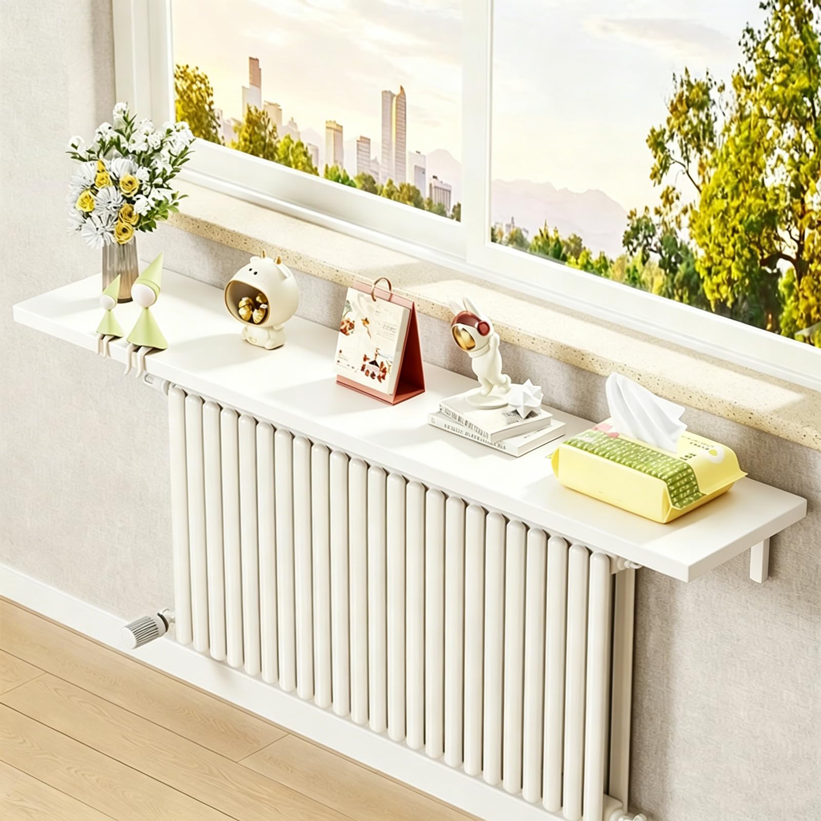 Mensola per radiatore in legno, mensola galleggiante per termosifoni, piano di lavoro extra largo, facile installazione, con staffe, salvaspazio, per foto, soggiorno, cucina, decorazione