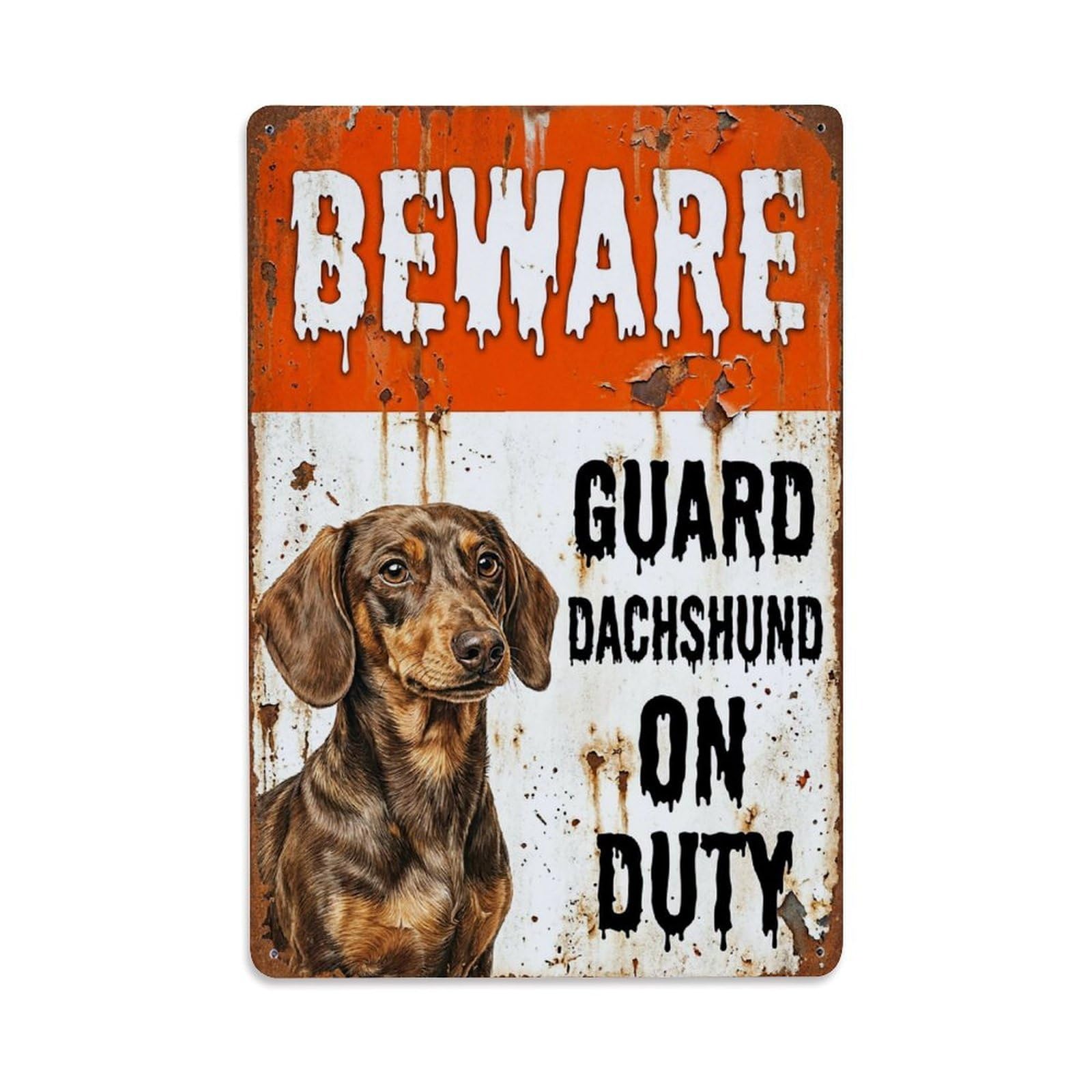 Vintage Funny Dachshund Guard Beware of Dog Zone Metal Tin Sign Plaque Wall Decor for Cafe, Club Bar, Office, Garden Metal Poster 8x12Inch