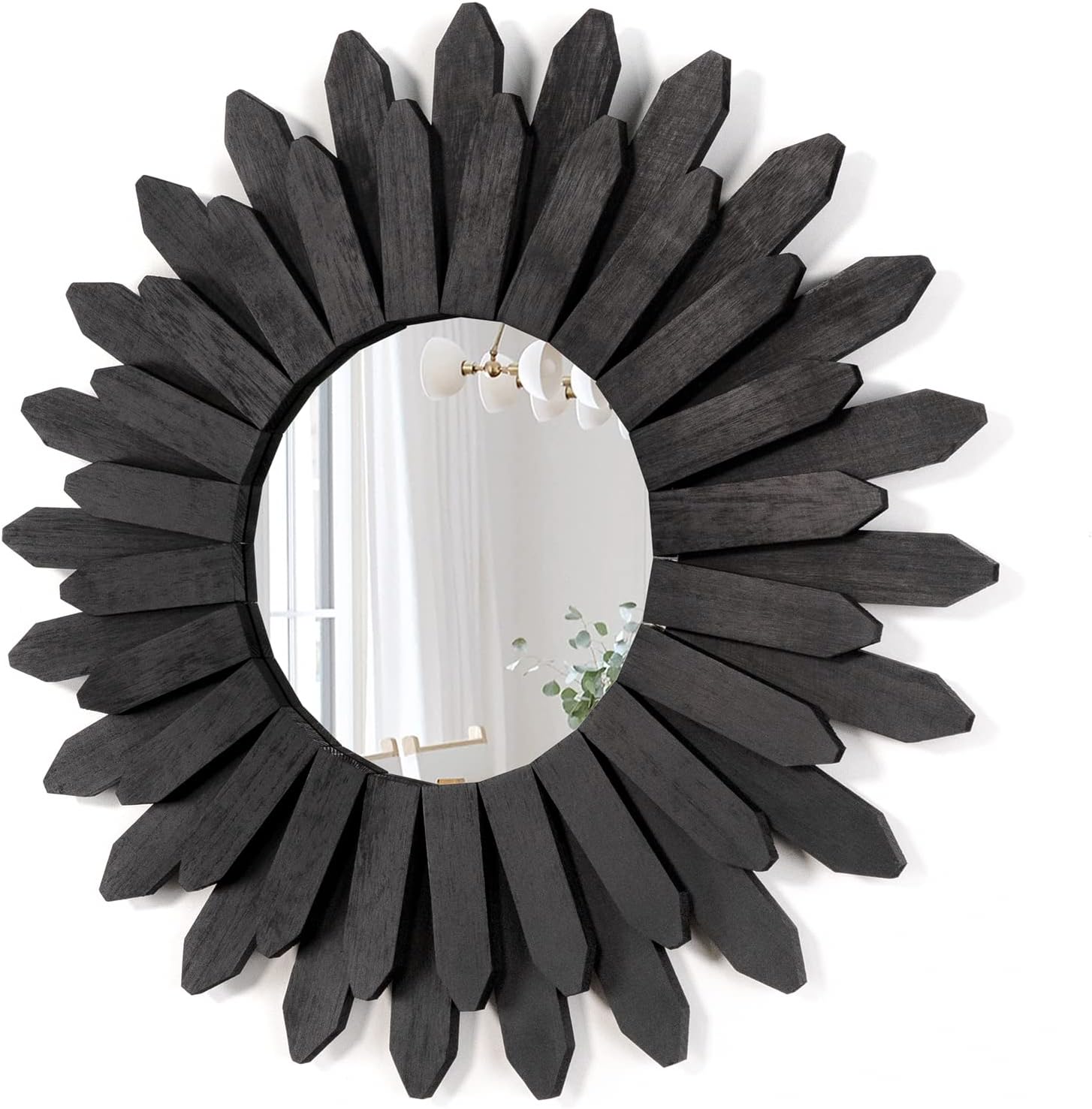 Honiway 21 inch Black Wall Decor Vintage Mirror, Boho Style, Wooden Frame, Easy to Hang, Ideal Gift Black 21"L x 21"W