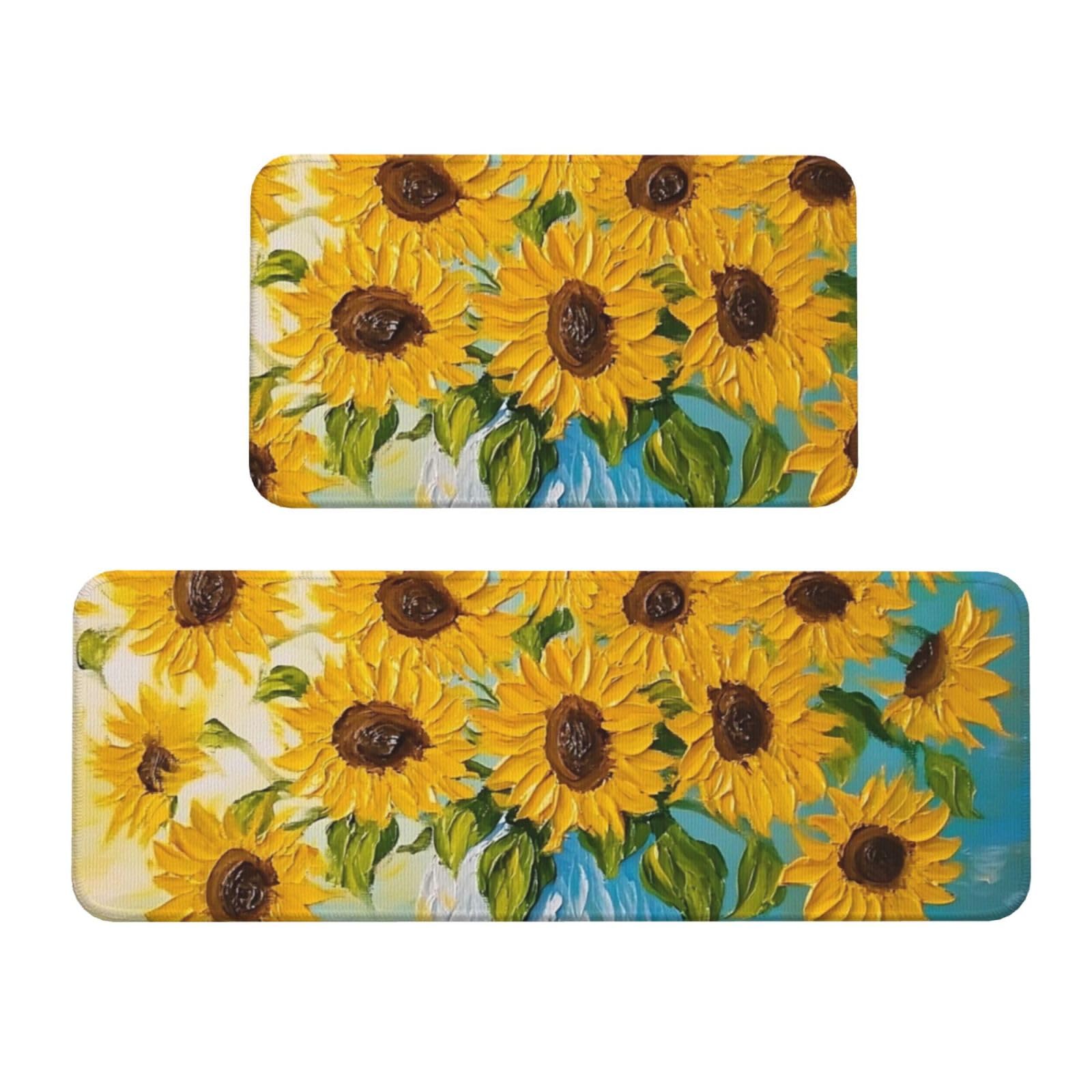 Tapetes de cocina lavables de espuma confort con estampado decorativo de girasol
