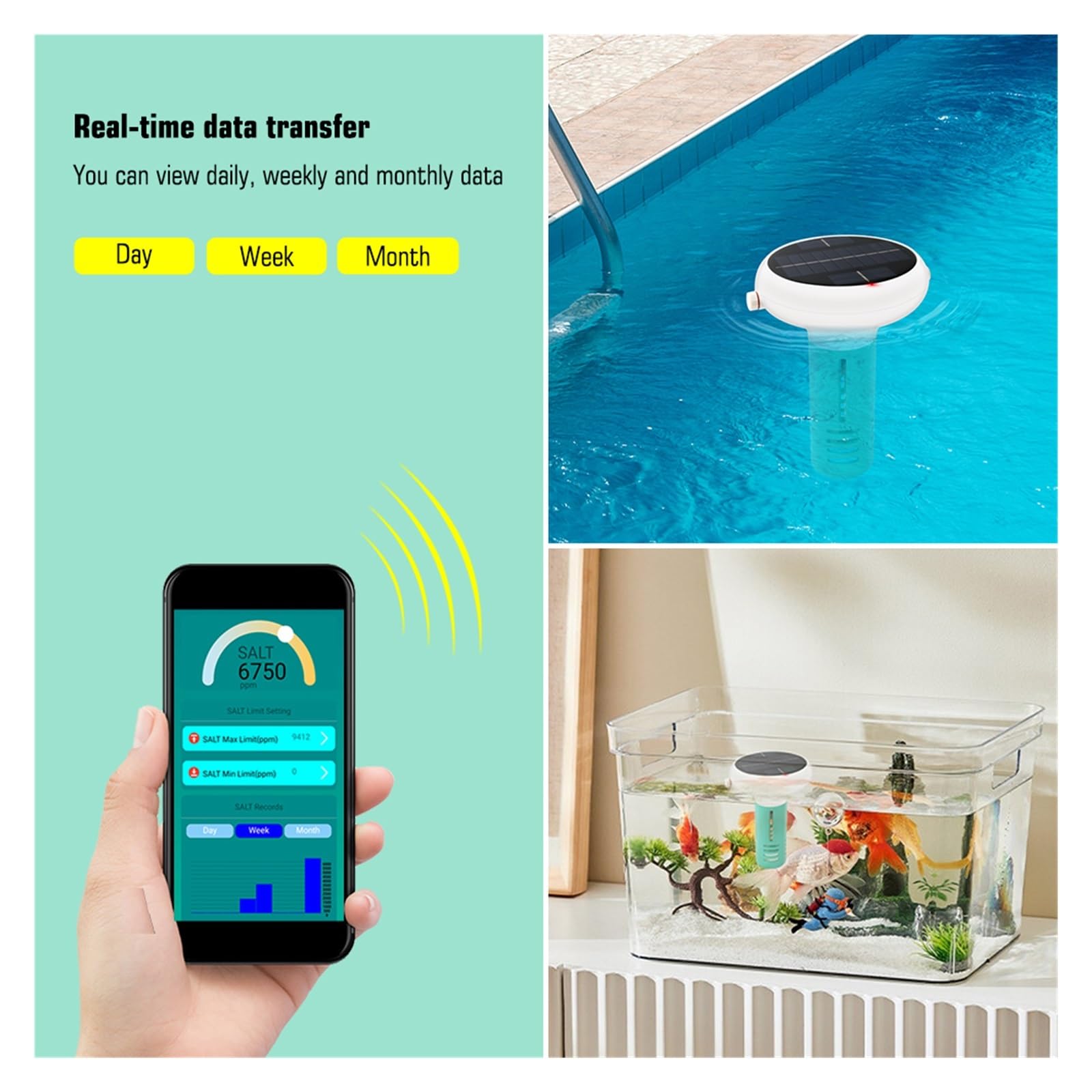 7 en 1 medidor de cloro PH ORP EC TDS salinidad Temp CL agua salada Ppm probador APP Monitor Control for piscina Spa, Probador preciso(Gateway)