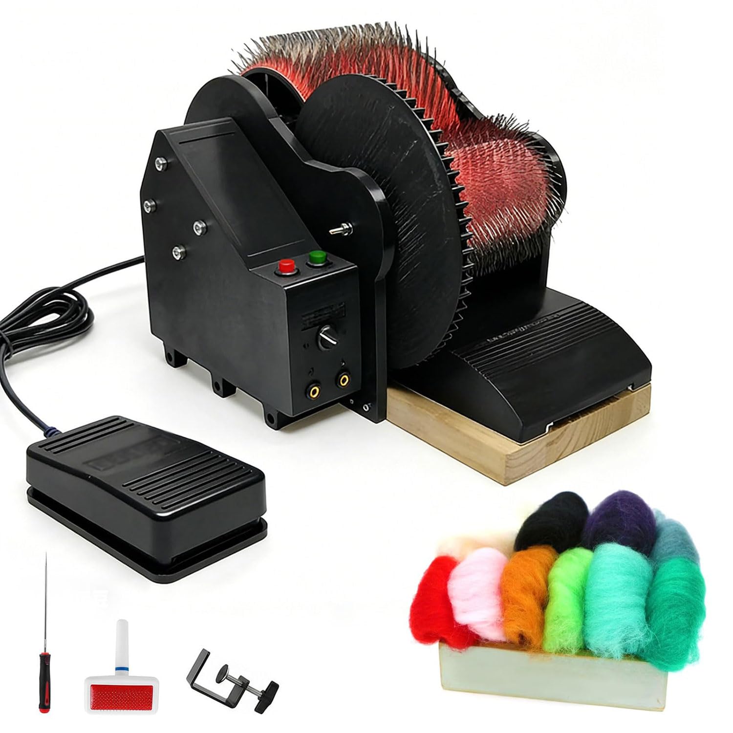 Elektrische Trommelkarder für Spinner, 56 U/min Kardiermaschine mit Geschwindigkeitsregelung, einfache Faservorbereitung für Alpaka- und Kunstgarn