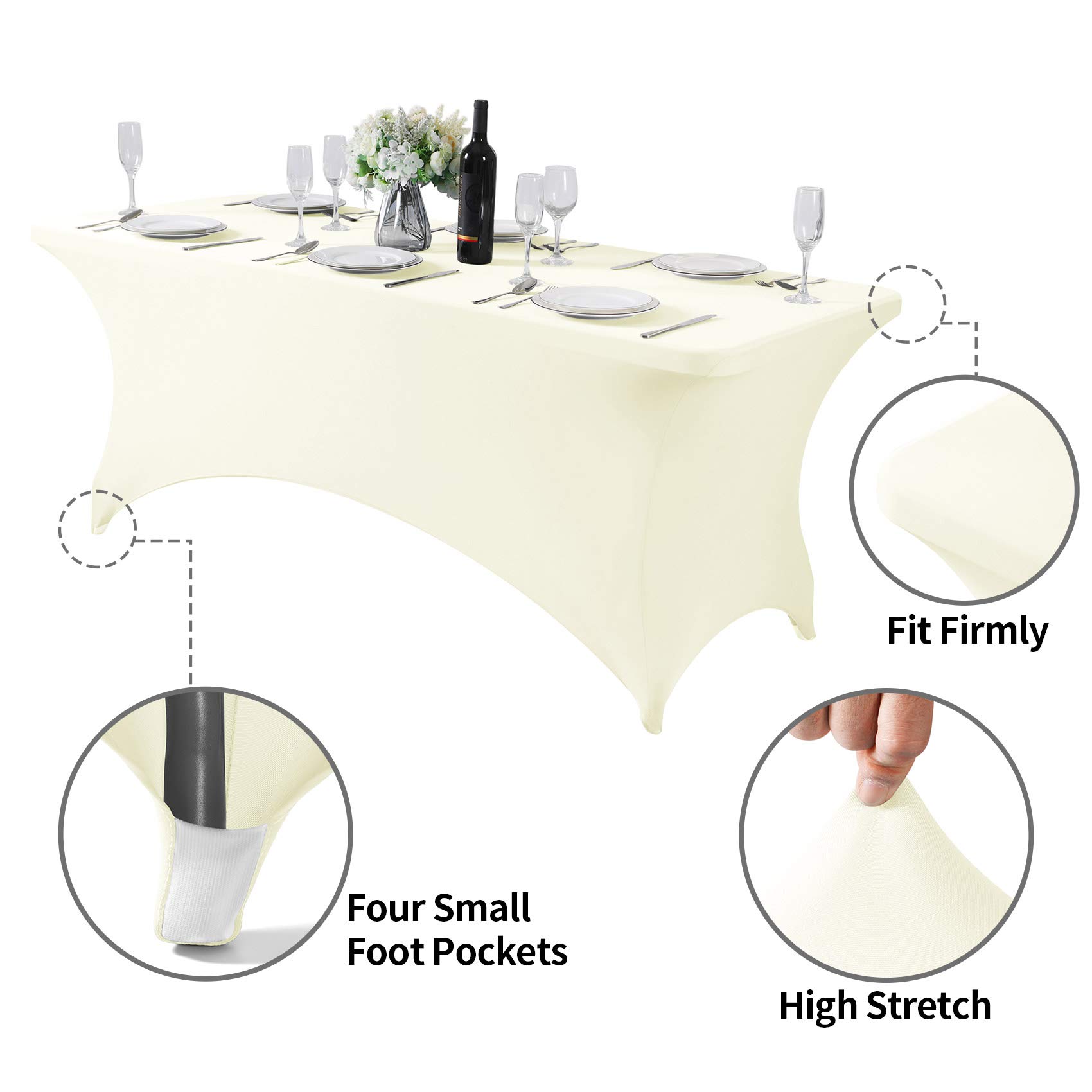 Lot de 2 nappes universelles en élasthanne pour table de 1,8 m, 1,2 m ou 2,4 m, pour fête, banquet, mariage et événements