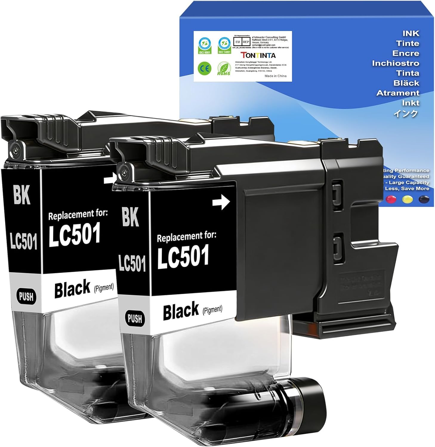 LC501 LC501BK Compatible Ink Cartridges Standard Capacity 250 Pages 2 Blacks for MFC-J1260W MFC-J1360DW MFC-J1410DW Printers