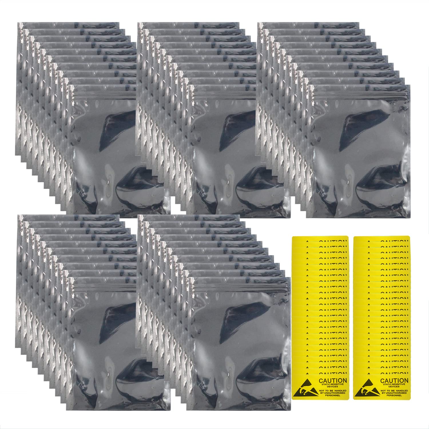 Bolsas antiestáticas Bolsa de protección ESD con Etiquetas antiestáticas para Disco Duro SSD HDD Placa Base Tarjeta de Video RAM Dispositivos electrónicos (50 Piezas con Cierre hermético de 6