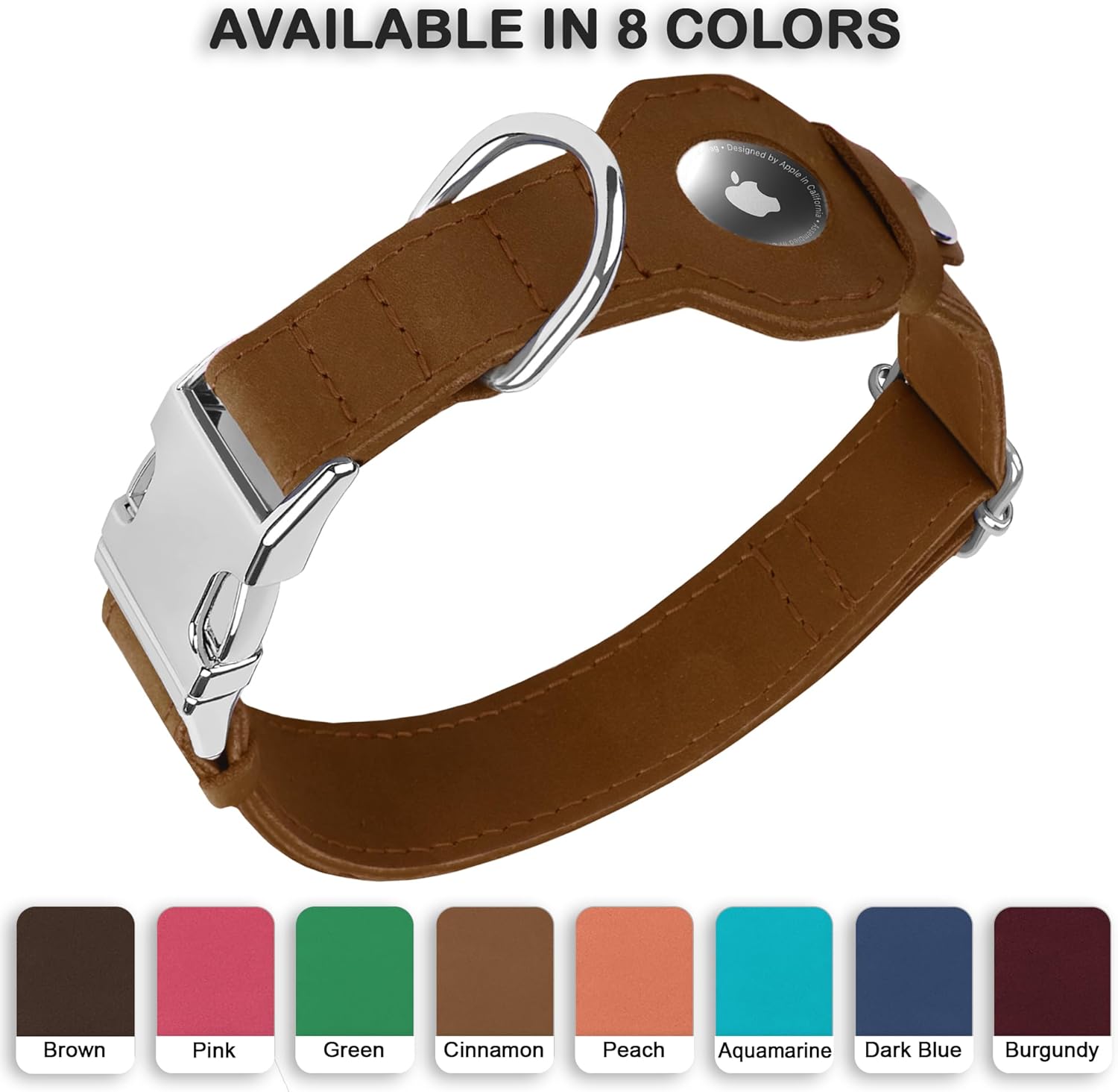 Leather Dog Collar with Airtag Holder - Soft Adjustable Airtag Dog Collar with Metal Buckle - GPS Tracking Apple Air Tag Pet Collar for Small Large Dogs (Brown, XL, 20"-25" Neck Fit)