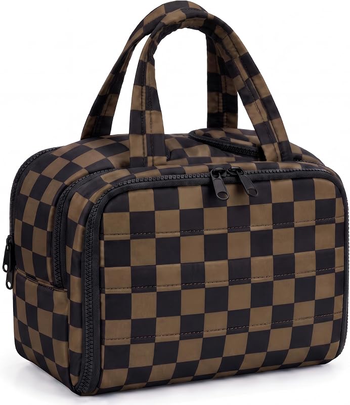 Necessaire de viagem quadriculada Valentoria com zíper e alça, Pacote com 2