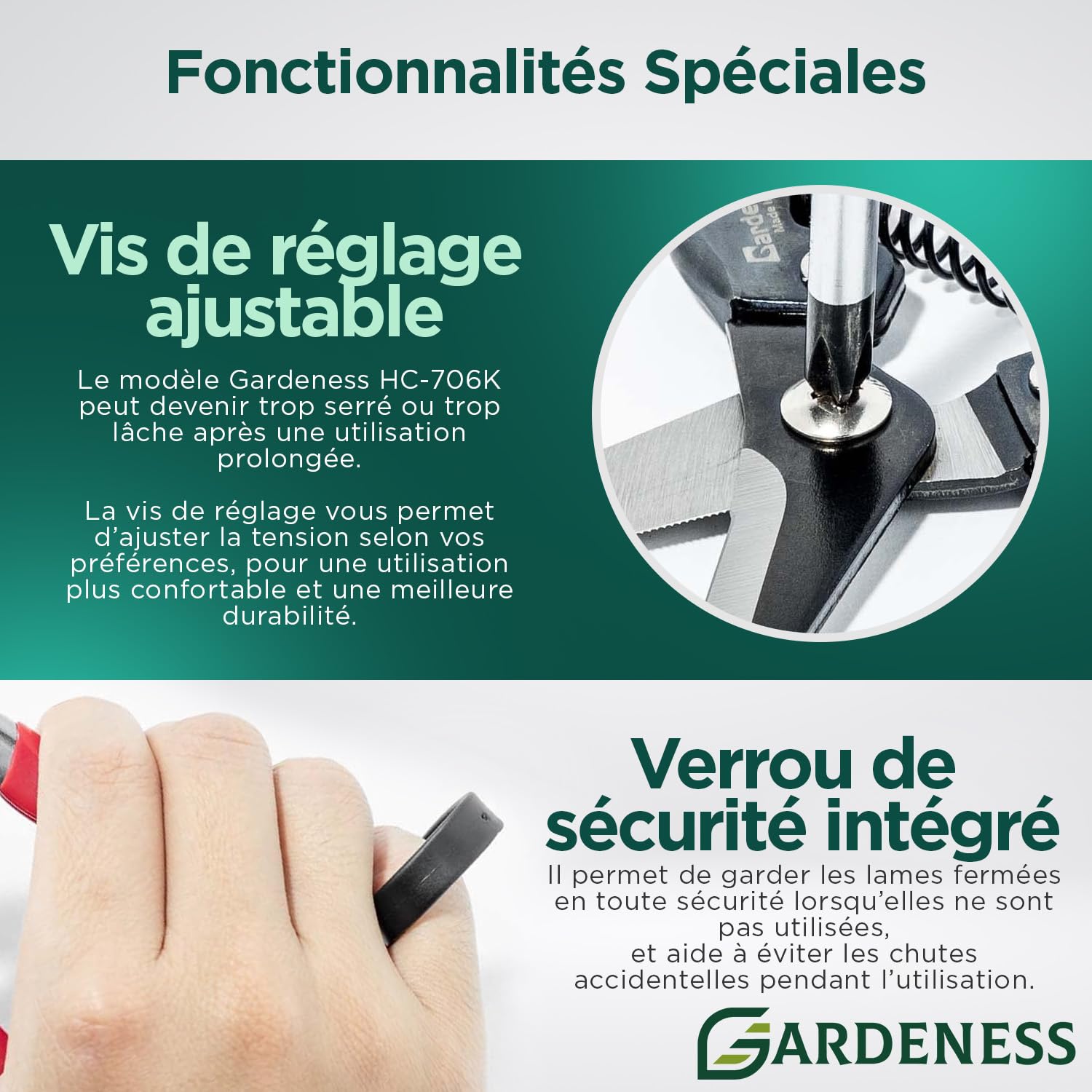 Gardeness – Sécateur droit en acier SK5, ciseaux de jardin ultra tranchants pour plantes, fleurs, fruits, bonsaï – ciseau de jardinage multifonction durable et sans effort