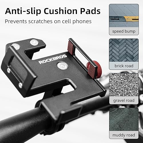Miniatura 5 de ROCKBROS Soporte de teléfono para bicicleta, soporte de teléfono de aluminio para bicicleta, soporte de teléfono celular montado en el manubrio,
