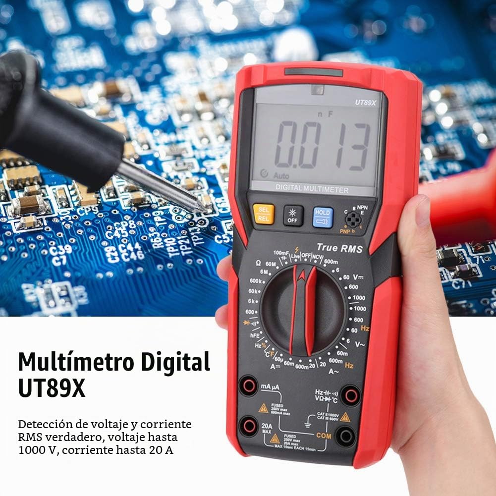Multímetro Digital con Detección de Voltaje Sin Contacto y Medición de Temperatura, Modelo UT89X/UT89XD para Electricista y Uso Doméstico en Hogar