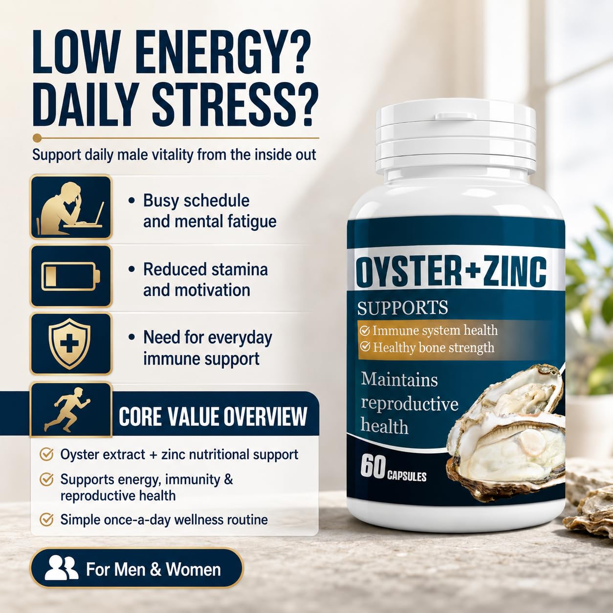 Premium Oyster Extract Capsules with Zinc Powder for Men & Women, 60 Count — Amazon image 3