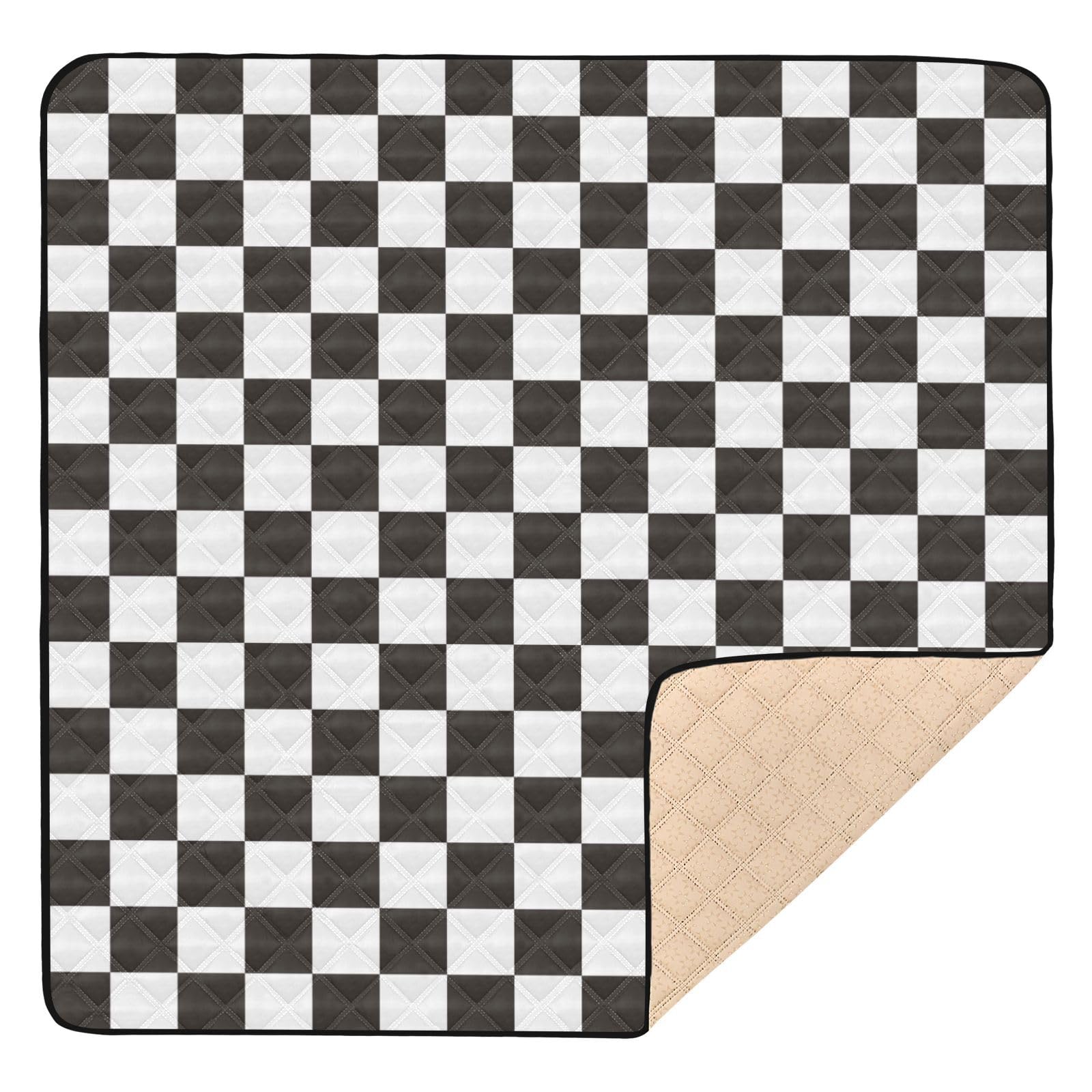 Black and White Checkerboard Large Sturdy Baby Playmat for Indoor Outdoor Non-Toxic Tummy Time Mat for Babies Infants Toddlers, 50'' x 50''