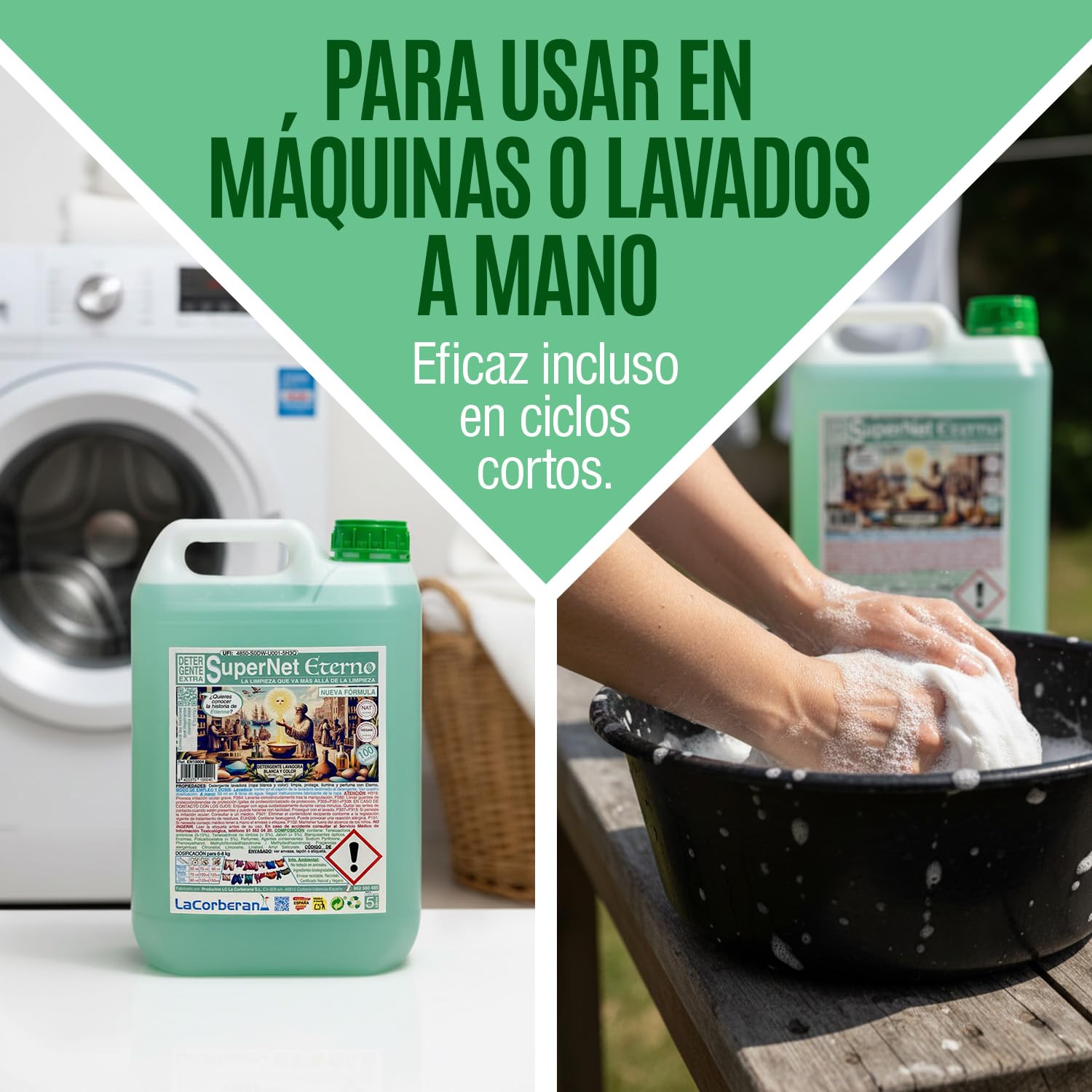 SuperNet Eterno | Detergente Ropa Líquido 5L | Pack de 6 | Quita Manchas Para Ropa Blanca y de Color · Extra Concentrado · Jabón Líquido Lavadora Profesional · Natural Vegano