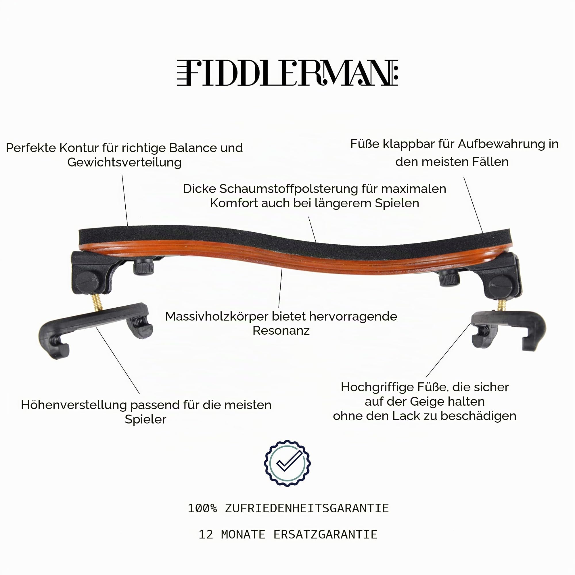 Fiddlerman Schulterstütze für Violine aus Holz für 4/4 und 3/4 mit klappbaren und höhenverstellbaren Füßen
