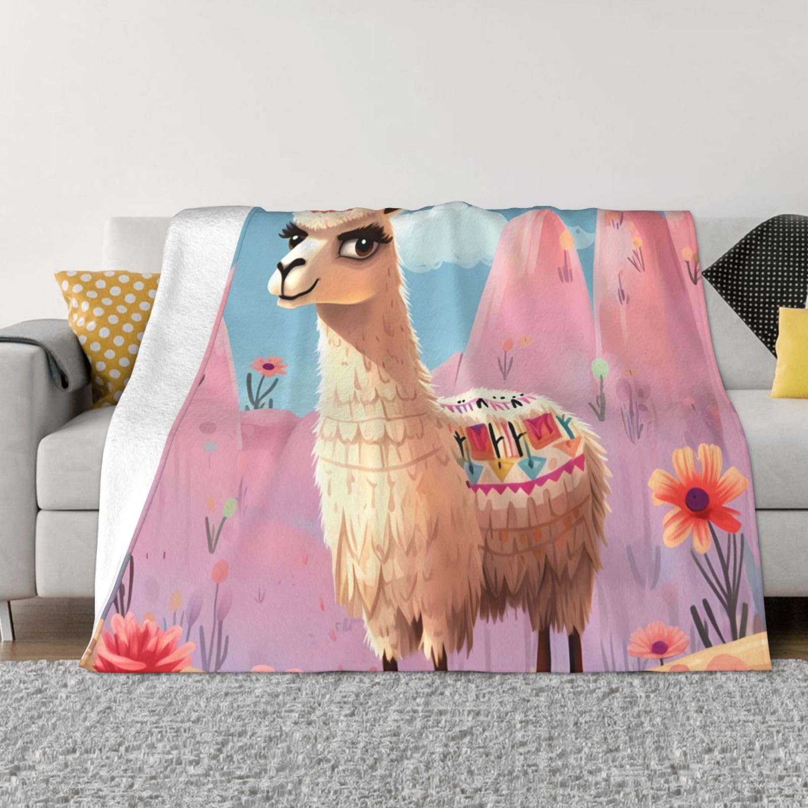 Couverture douce pour canapé contre les soirées fraîches motif lama