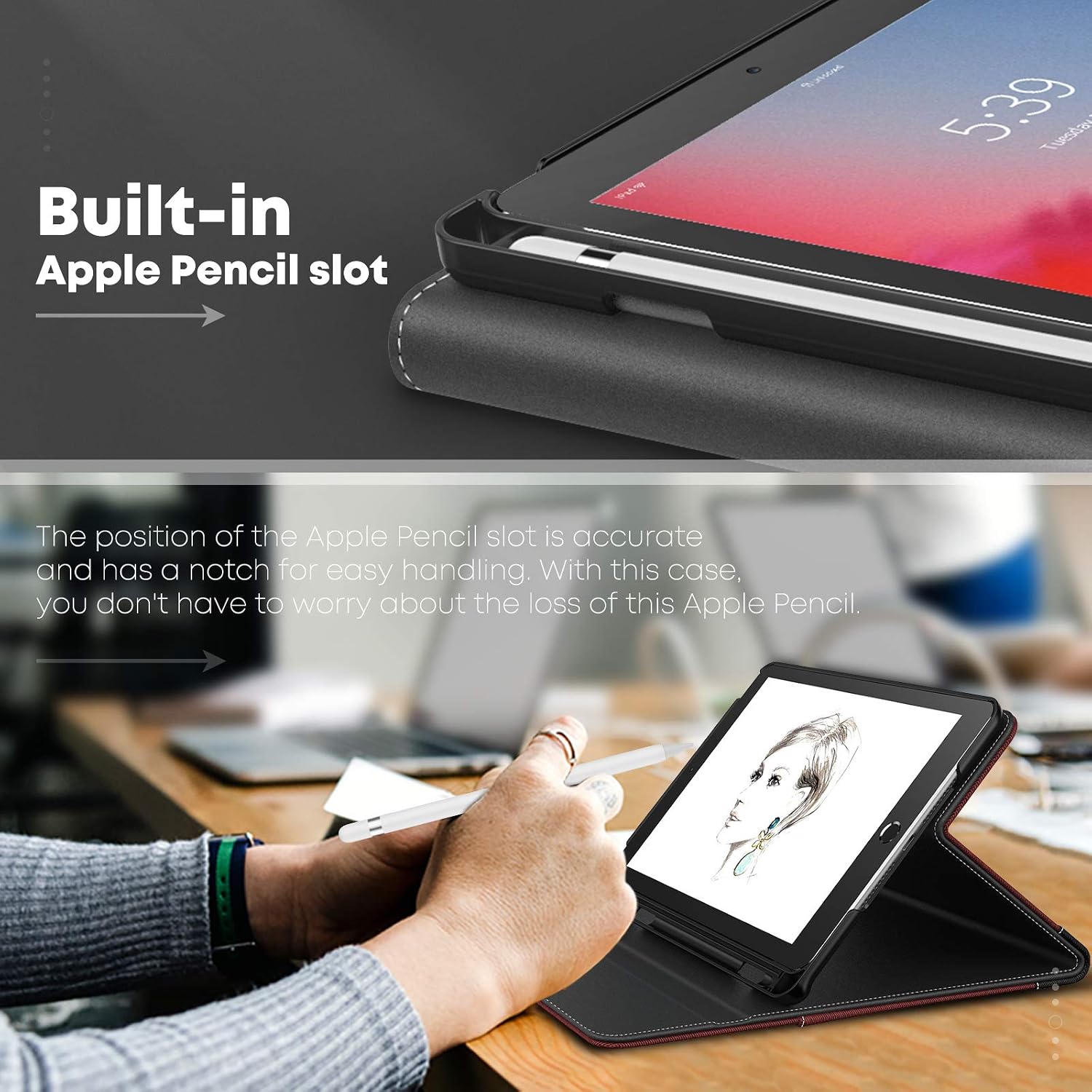 Infiland iPad Mini 5 Case, Multi-Angle Business Case Cover Pencil Holder with Built in Pocket for Apple iPad Mini 5 7.9-inch 2019 Release (Auto Wake/Sleep), Wine red