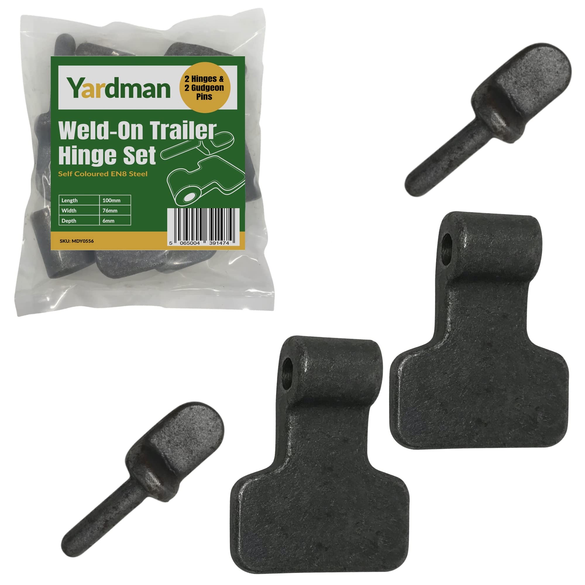 Yardman Weld On Trailer Hinge Set – 2 Hinges And 2 Gudgeon Pins –Self Coloured Steel – Heavy Duty For Horse Box, Trailers And Gates – 100Mm Long