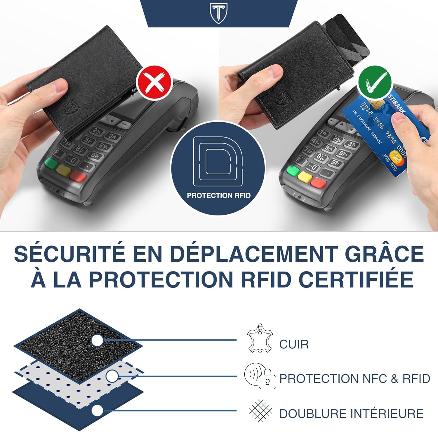 TEEHON Porte Carte Homme, Portefeuille en Cuir avec Blocage RFID & Monnaie