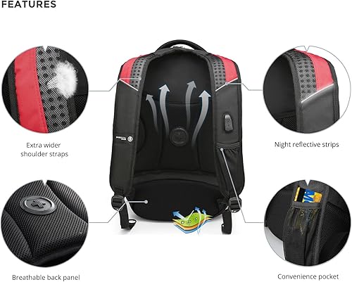 Miniatura 8 de Swissdigital Mochila de circuito de diseño para hombre, NegroRojo, 15,6 pulg., Mochilas de viaje
