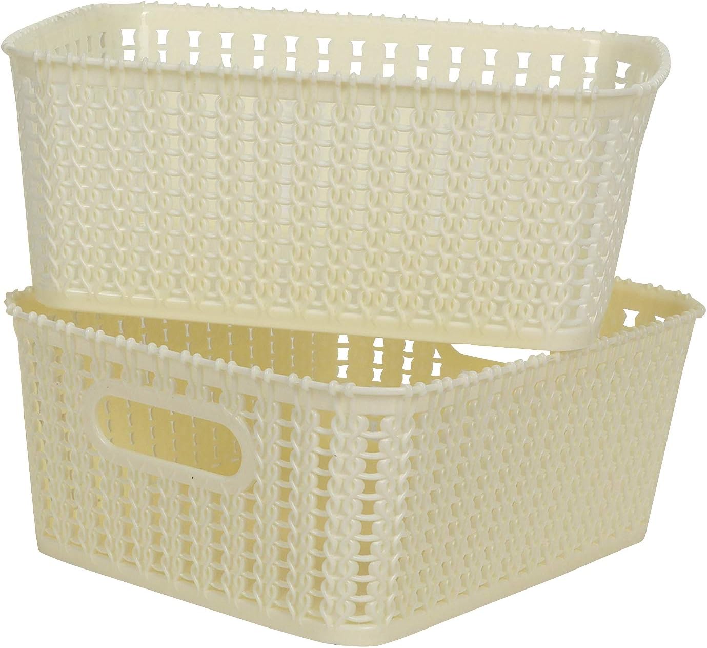 Cutting EDGE Multipurpose Sturdy Woven Storage Baskets Organiser for Kitchen, Office, Stationary, Cosmetics - Off White (Medium, Set of 2)