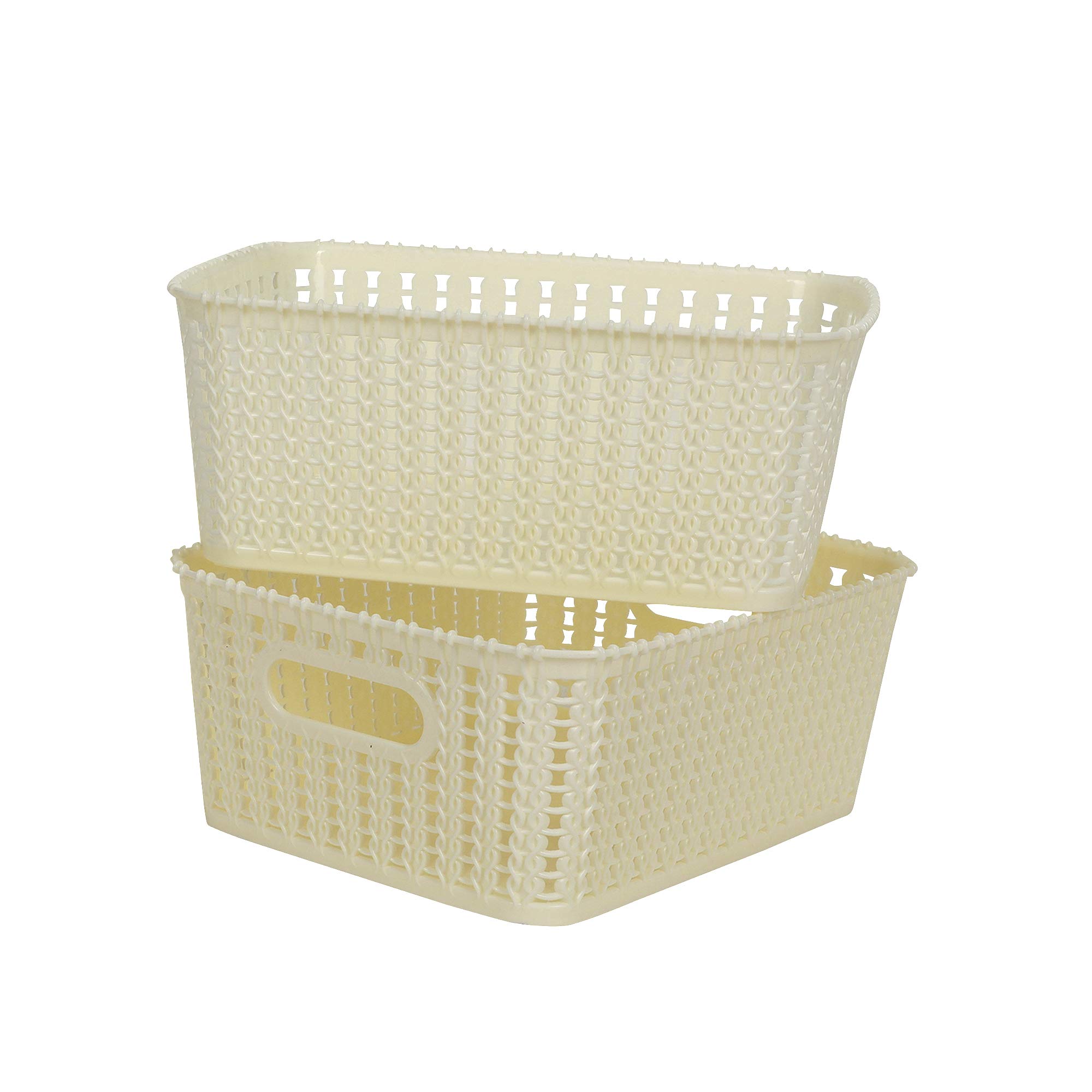 Cutting EDGE Multipurpose Sturdy Woven Storage Baskets Organiser for Kitchen, Office, Stationary, Cosmetics - Off White (Medium, Set of 2)