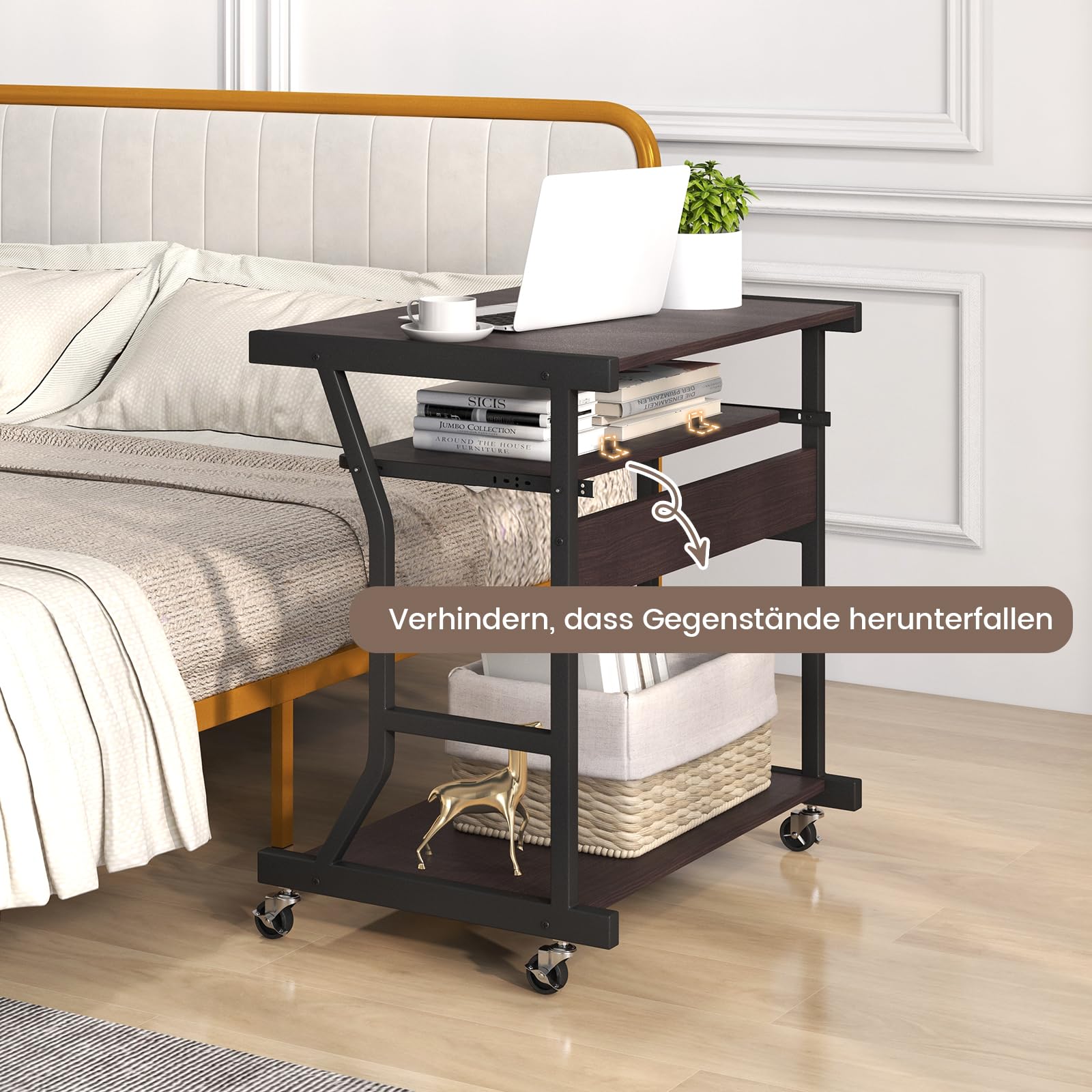 COSTWAY Mobiler Schreibtisch Mit Rollen - Neigbare Tischplatte 60x50cm, Verstellbar 75-96cm