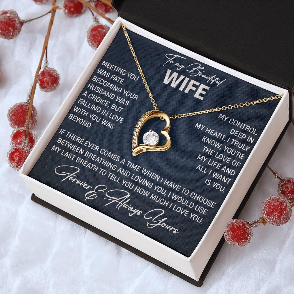 Romantic Gift for Wife - To My Beautiful Wife Love Knot Necklace, Anniversary & Birthday Jewelry Gift Box, with Sentimental Message Card