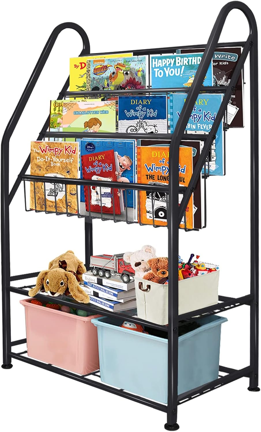 aboxoo Metal Kids Bookshelf Black Toy Chests & Organizers Large Freestanding for Children Toy