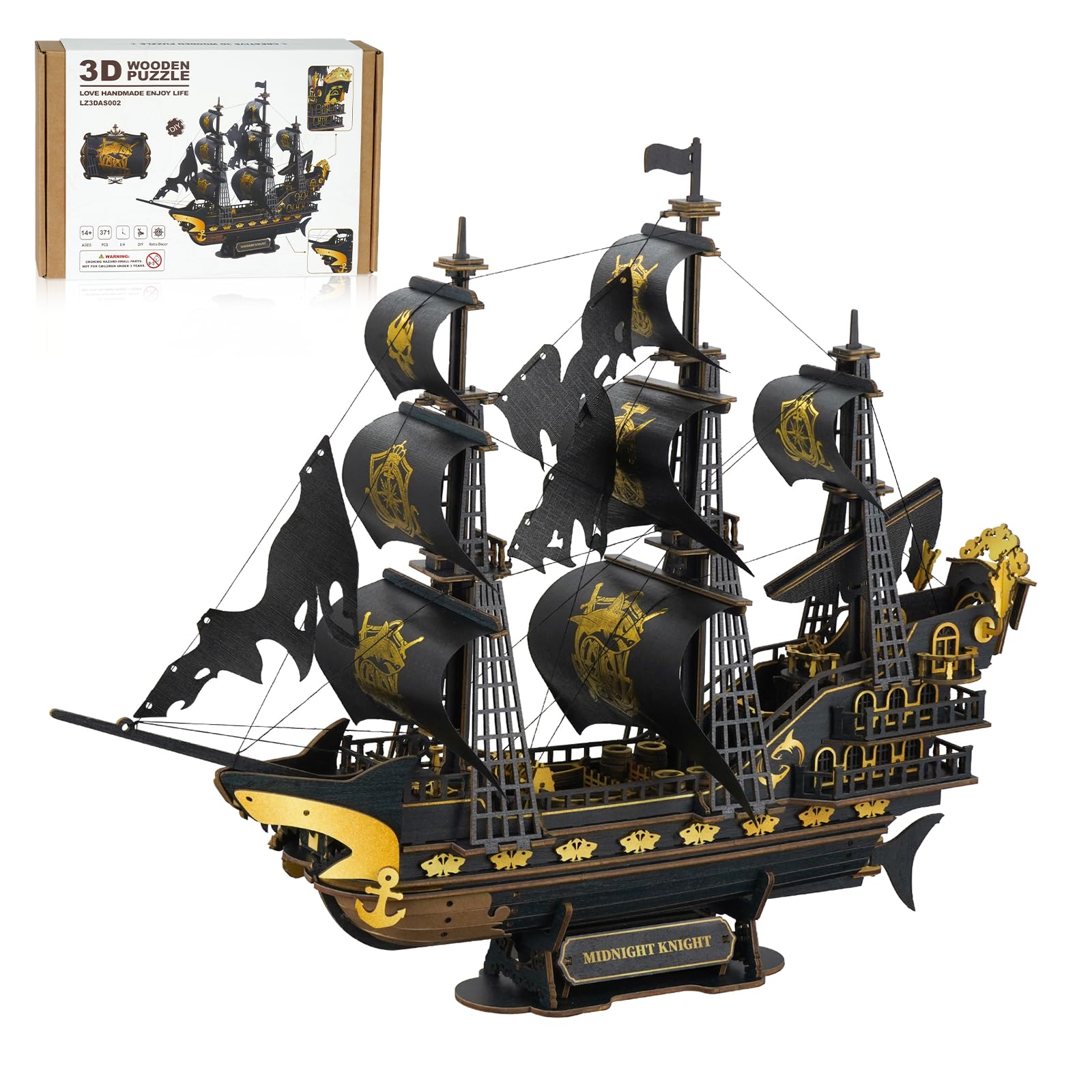WEBYEARO 3D Puzzles for Adults, Black Shark Pirate Ship Model Kits for Adults, DIY 3D Wooden Puzzles Pirate Ship for Desk Shelf Decor, 3D Puzzle Gift for Pirates Fans Craft Lovers