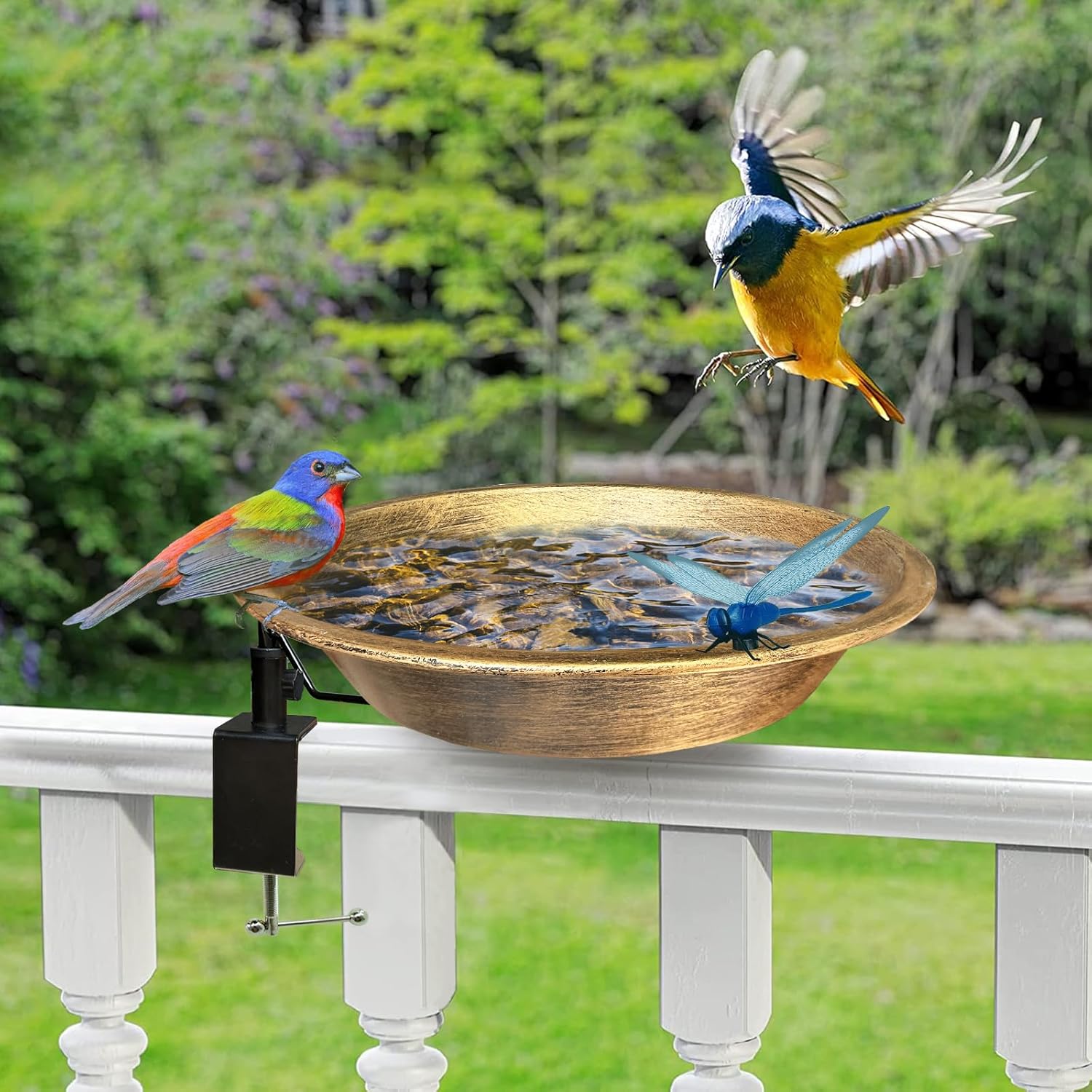 WANGIRO Deck Mounted Bird Bath for Outside,Detachable Birdbath Bowl with Sturdy Clamp,Easy Setup Outdoor Bird Feeder for Verandahs Garden Patio Lawn Decoration 11.4 in.Antique Bronze