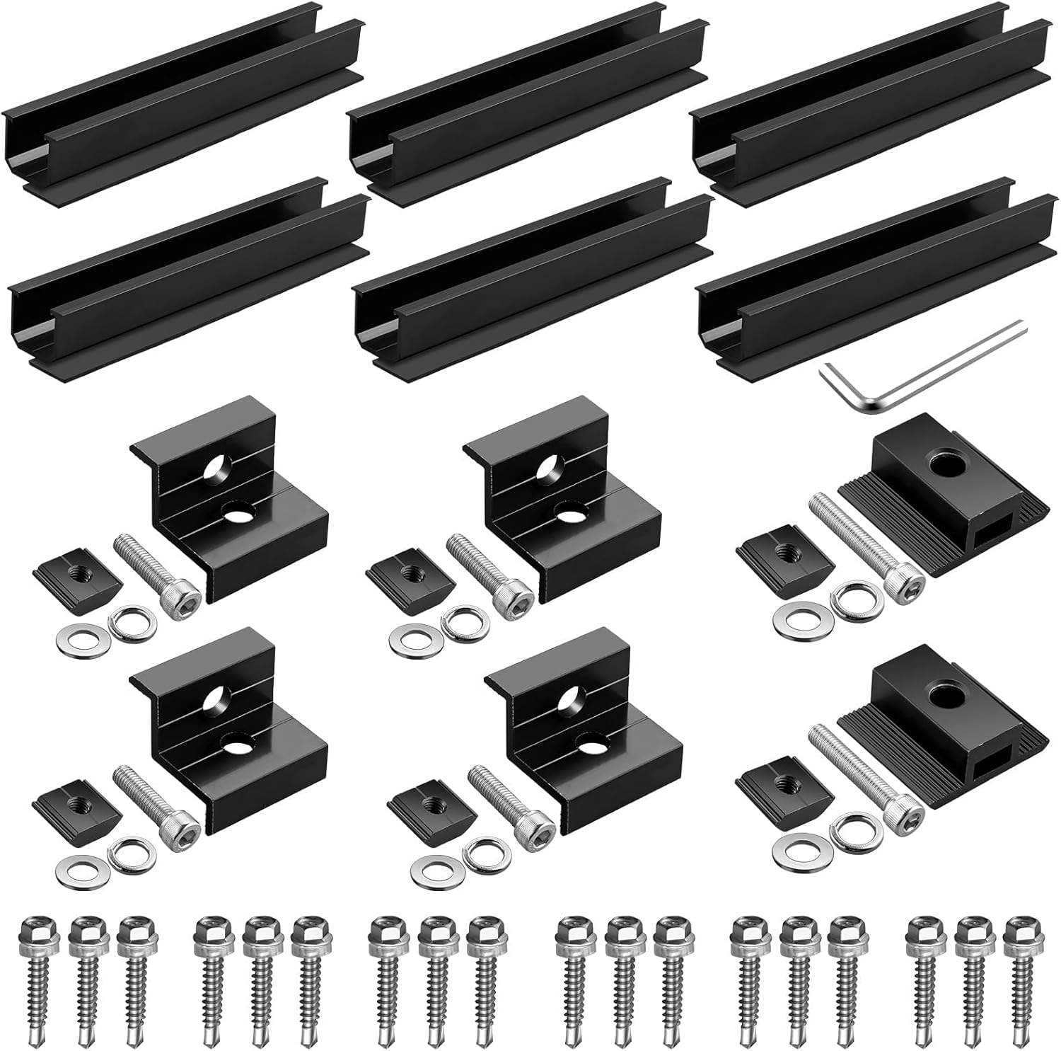 Anbte 6Pcs Solar Panel Mounting Brackets, Aluminium 7.87" Solar Panel Mounting Rail & 30mm/35mm End Clamp & Mid Clamp, Solar Panel Mounting Kit for Metal Roof, Tin Roof, Flat Roof, Sheet Roof, Black