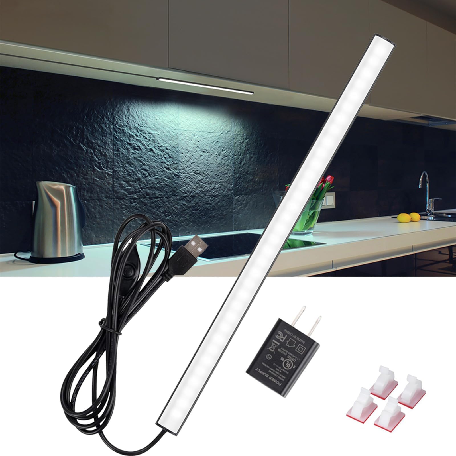 12 in LED Under Cabinet Lighting Plug in, Black Dimmable Under Cabinet ...