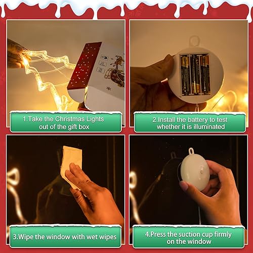 Miniatura 7 de Paquete de 5 luces de Navidad para ventana con temporizador, funciona con pilas, para colgar en forma de árbol de copo de nieve con luz blanca