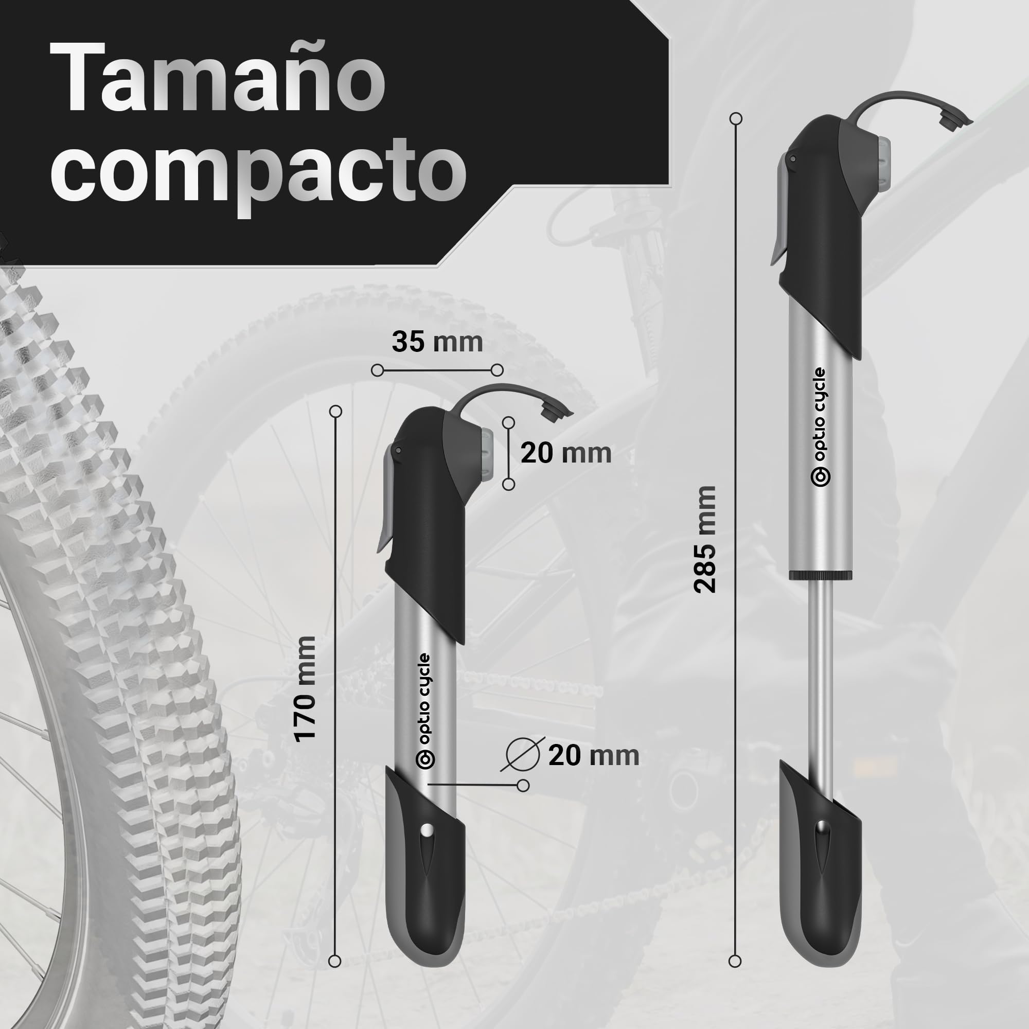 Mini Bomba Bicicleta 120 PSI / 8,3 Bar – Inflador Bicicletas Portátil para Presta y Schrader | Mini Bomba de Aire Bicicleta Manual Compacto para MTB, Carretera | Mancha, Hinchador MTB
