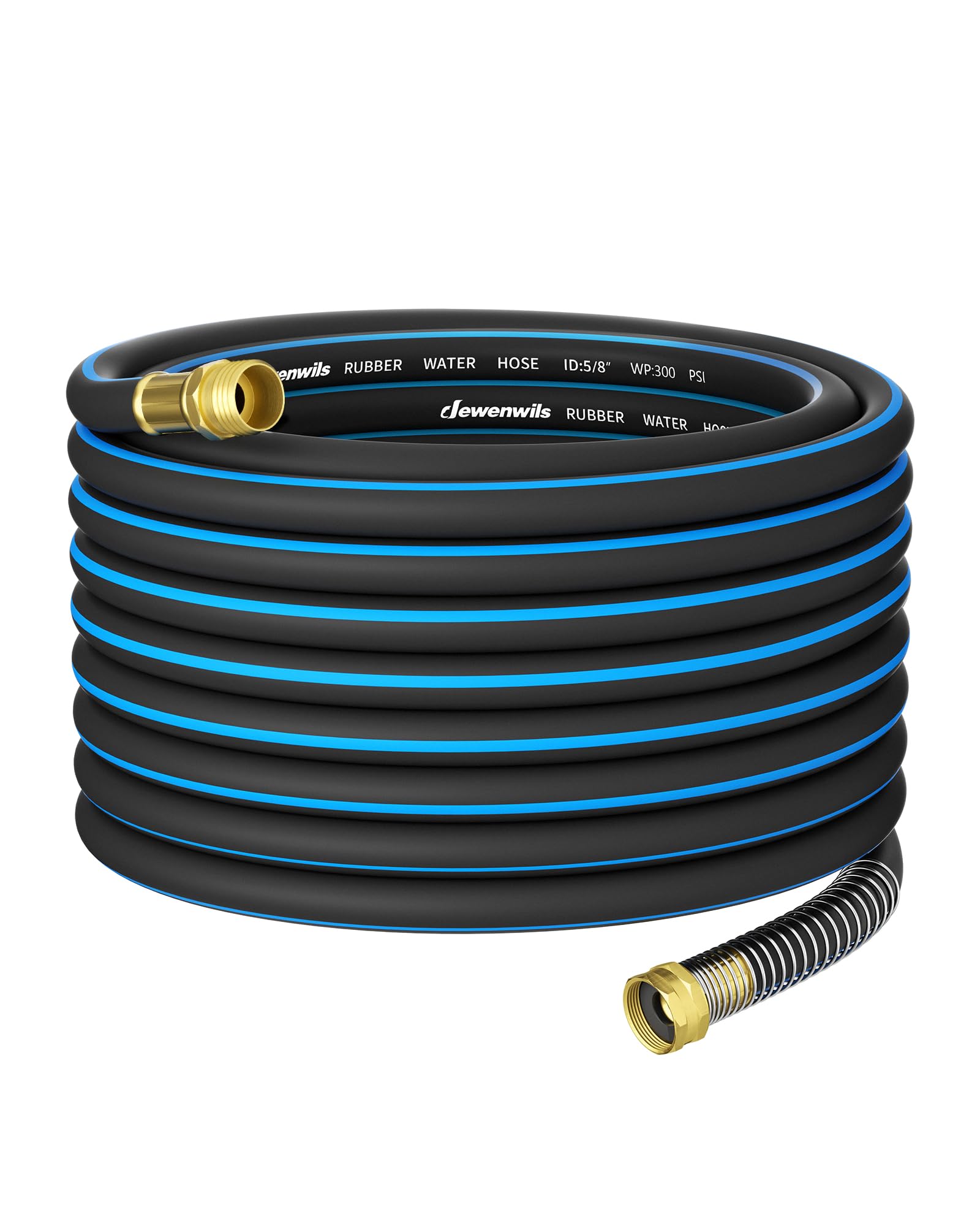 DEWENWILS 5/8" x 50FT Heavy Duty Garden Hose, 300psi Working & 1000psi Burst, Solid Brass 3/4" GHT Fittings, Hot/Cold Water, 5 Layer Construction, Rubber Water Hose for Yard, Garden, Lawn
