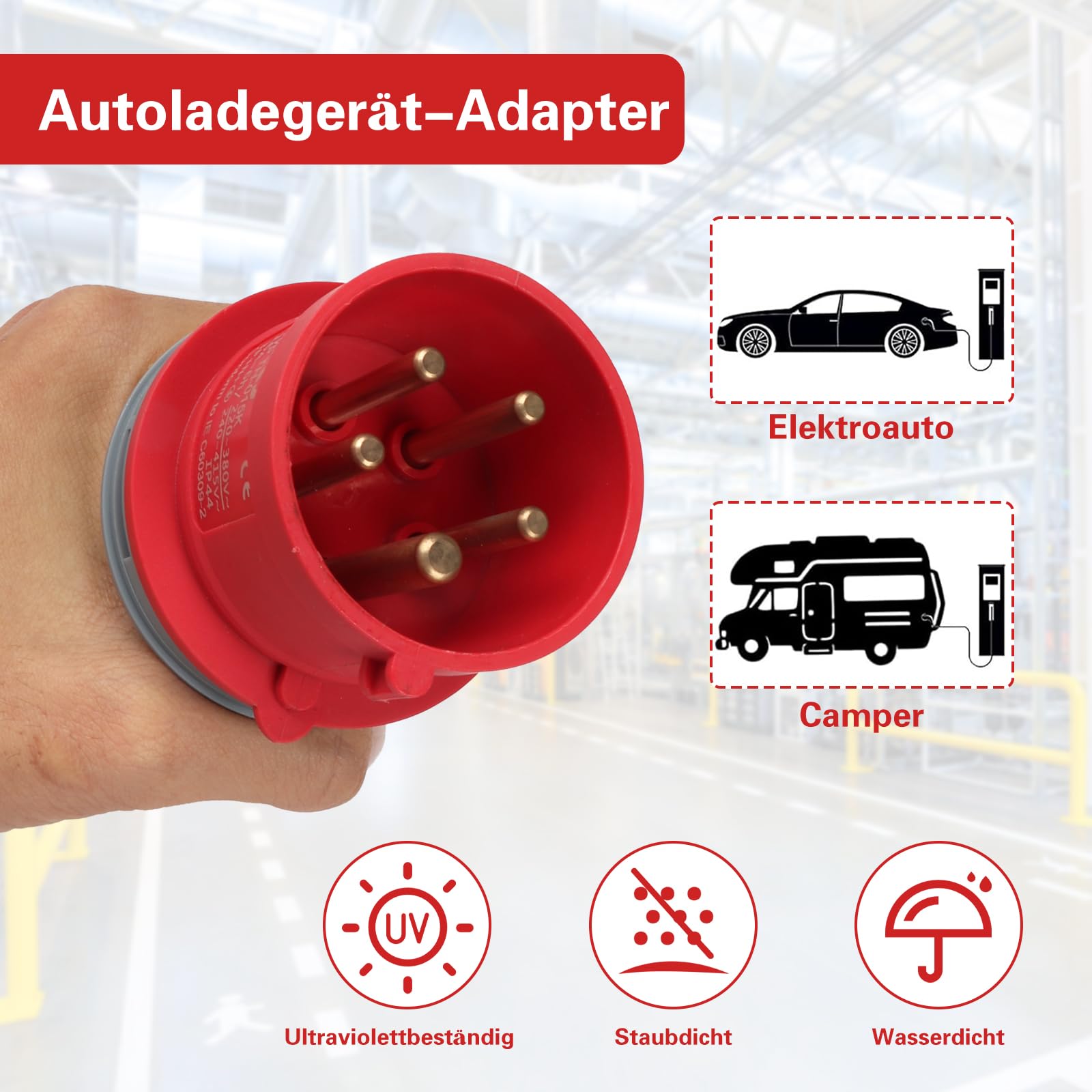 Adattatore CEE ad alta corrente, cavo di prolunga CEE, cavo adattatore CEE, spina da 16 A su 3 x 230 V, 400 V, 3 x 2,5 mm², 5 poli per caravan, industria, esterno