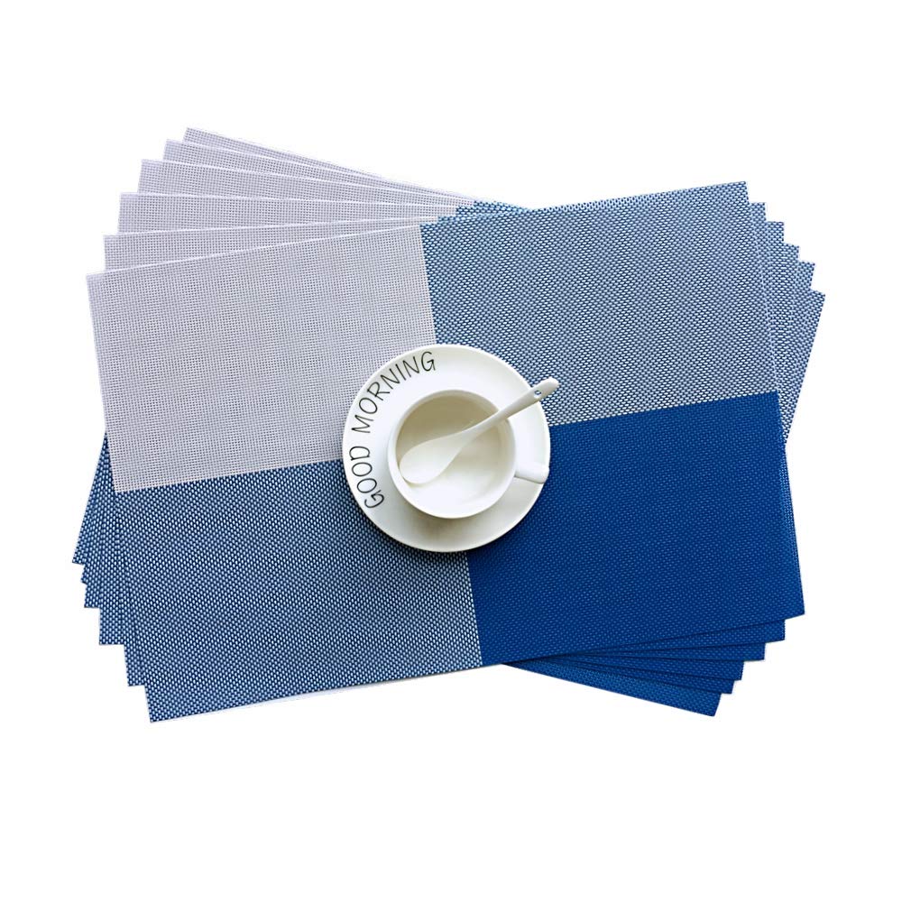 AddfunPlace Mats, Set of 6 Washable Lattice Colorful Table Mats Non-slip Insulation PVC Mats for Dinner Table(Blue)