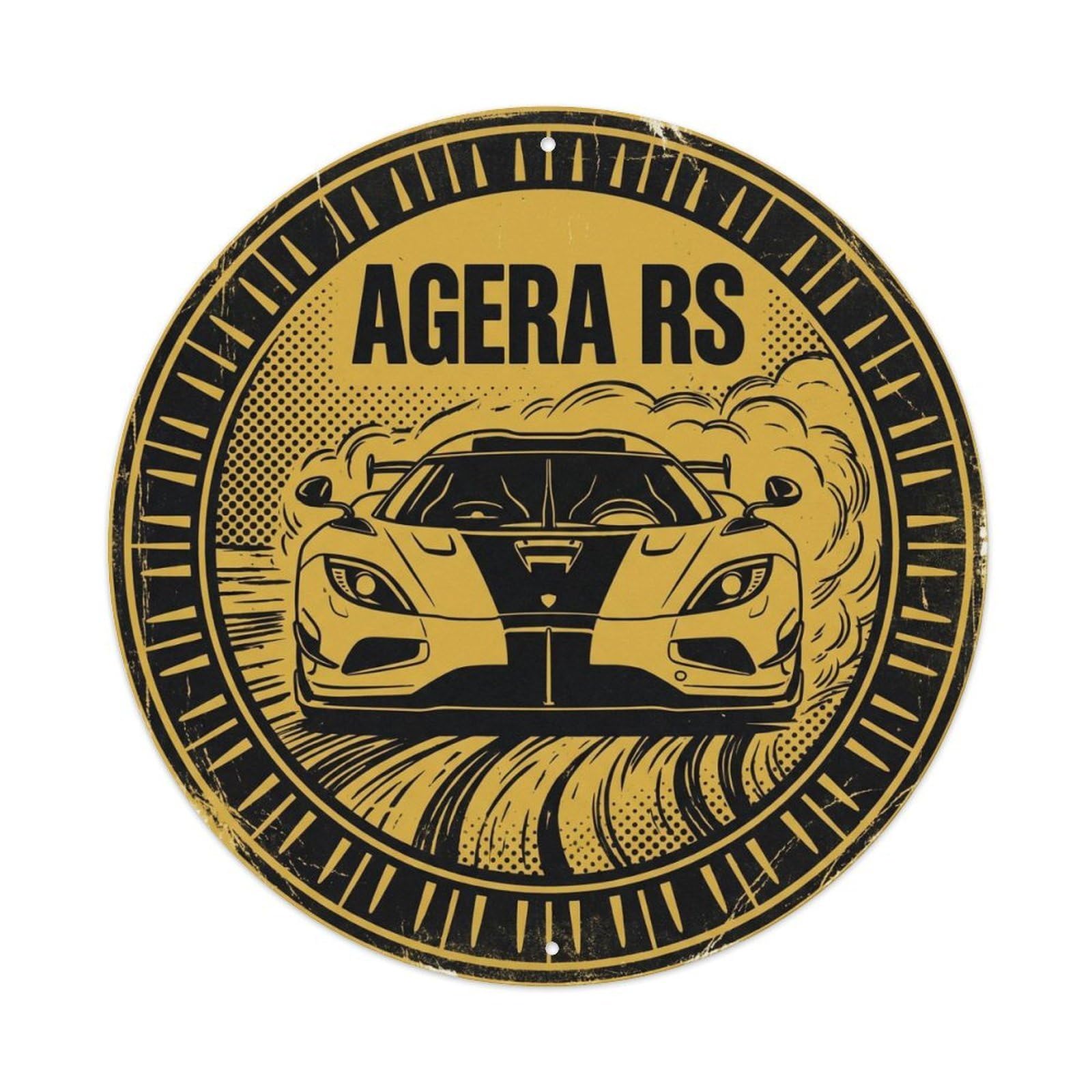 Agera RS Swedish Hypercar Supercar Motorsport Performance Metal Tin Sign Plaque Wall Decor for Cafe, Man Cave, Club Bar, Office, Home Garden Round Metal Poster 8x8Inch
